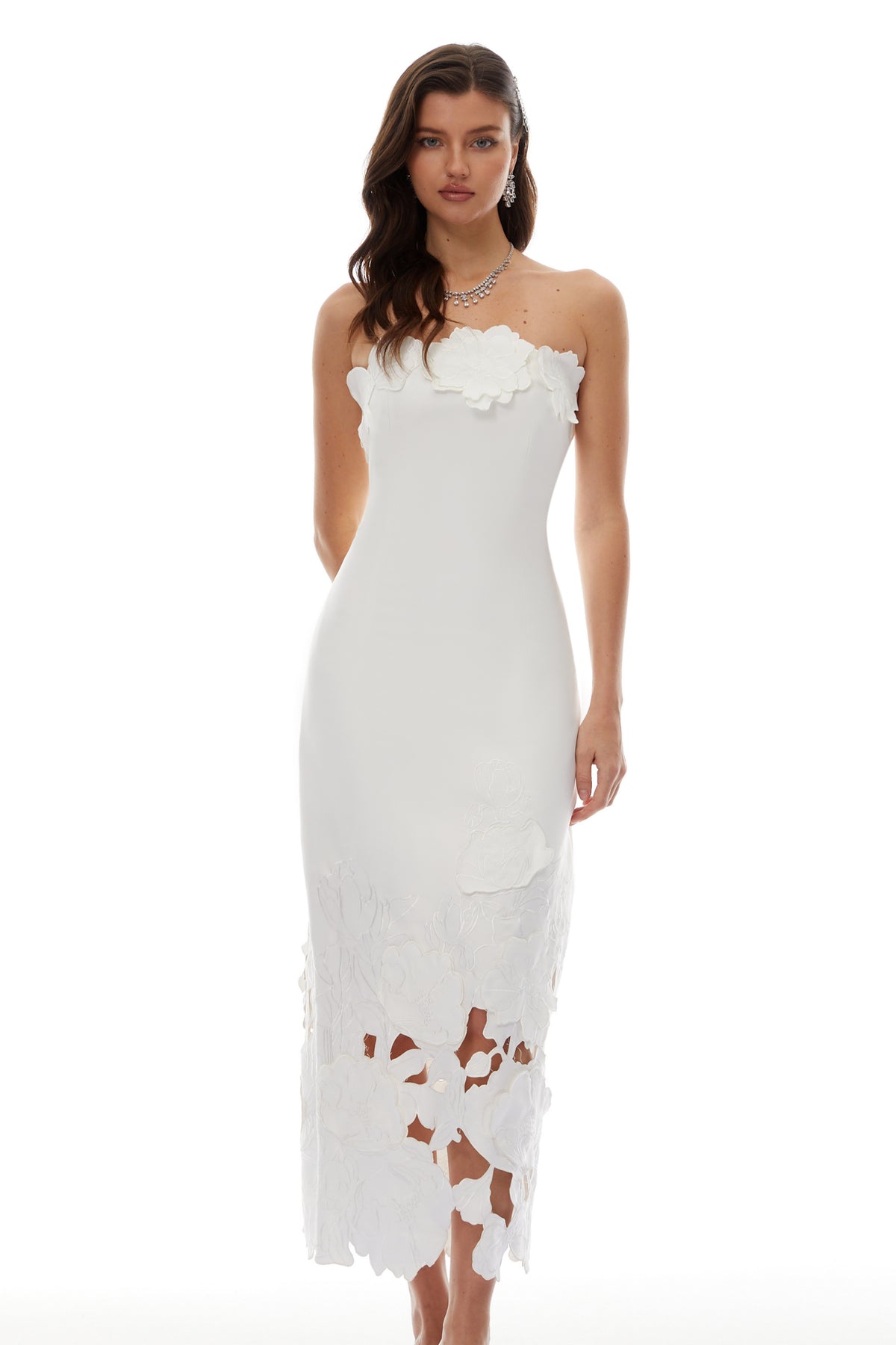 Inga White Strapless Floral Embroidered Maxi Dress, Xs / White