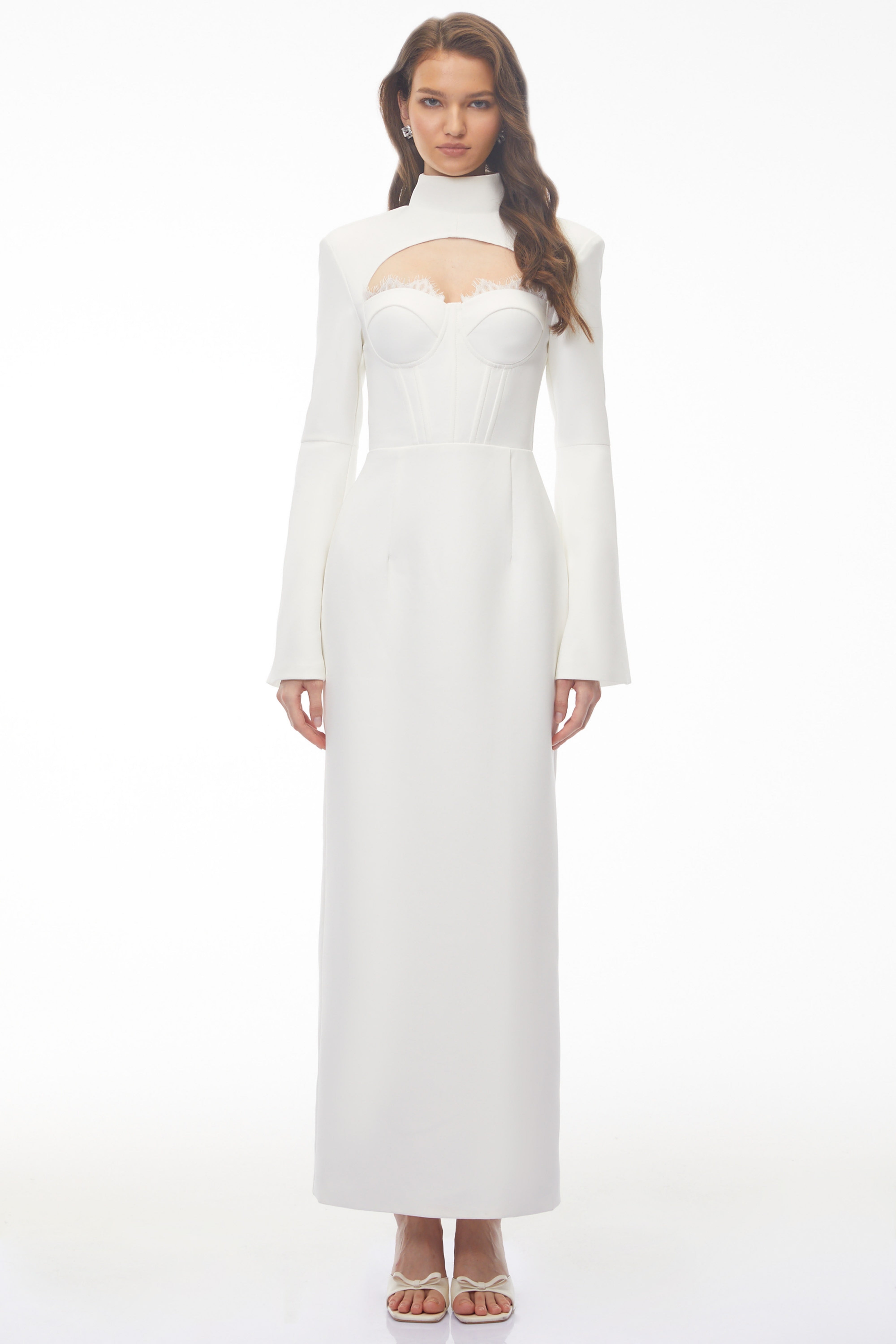 Ingvild White High Neck Backless Maxi Dress