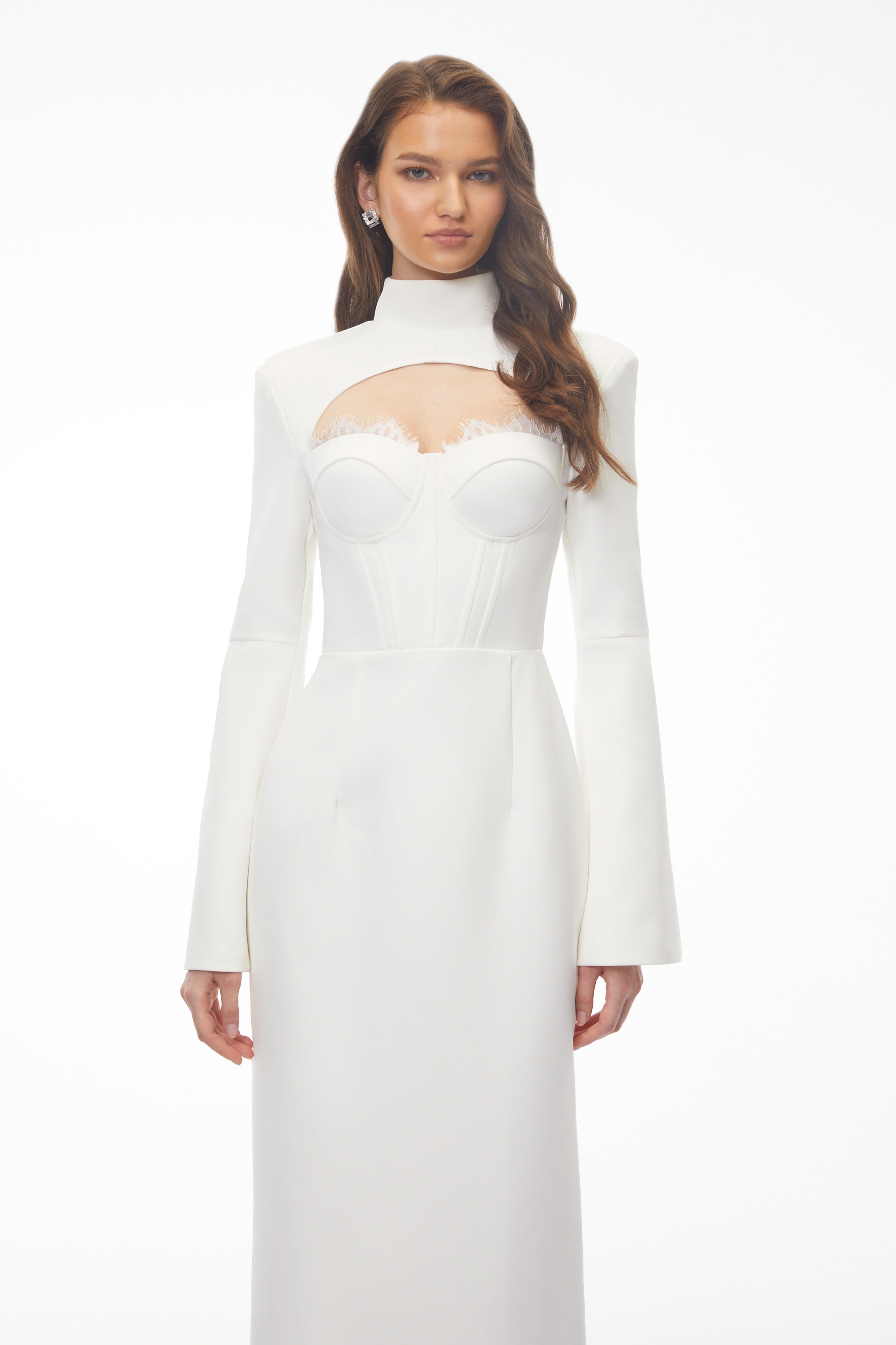 Ingvild White High Neck Backless Maxi Dress