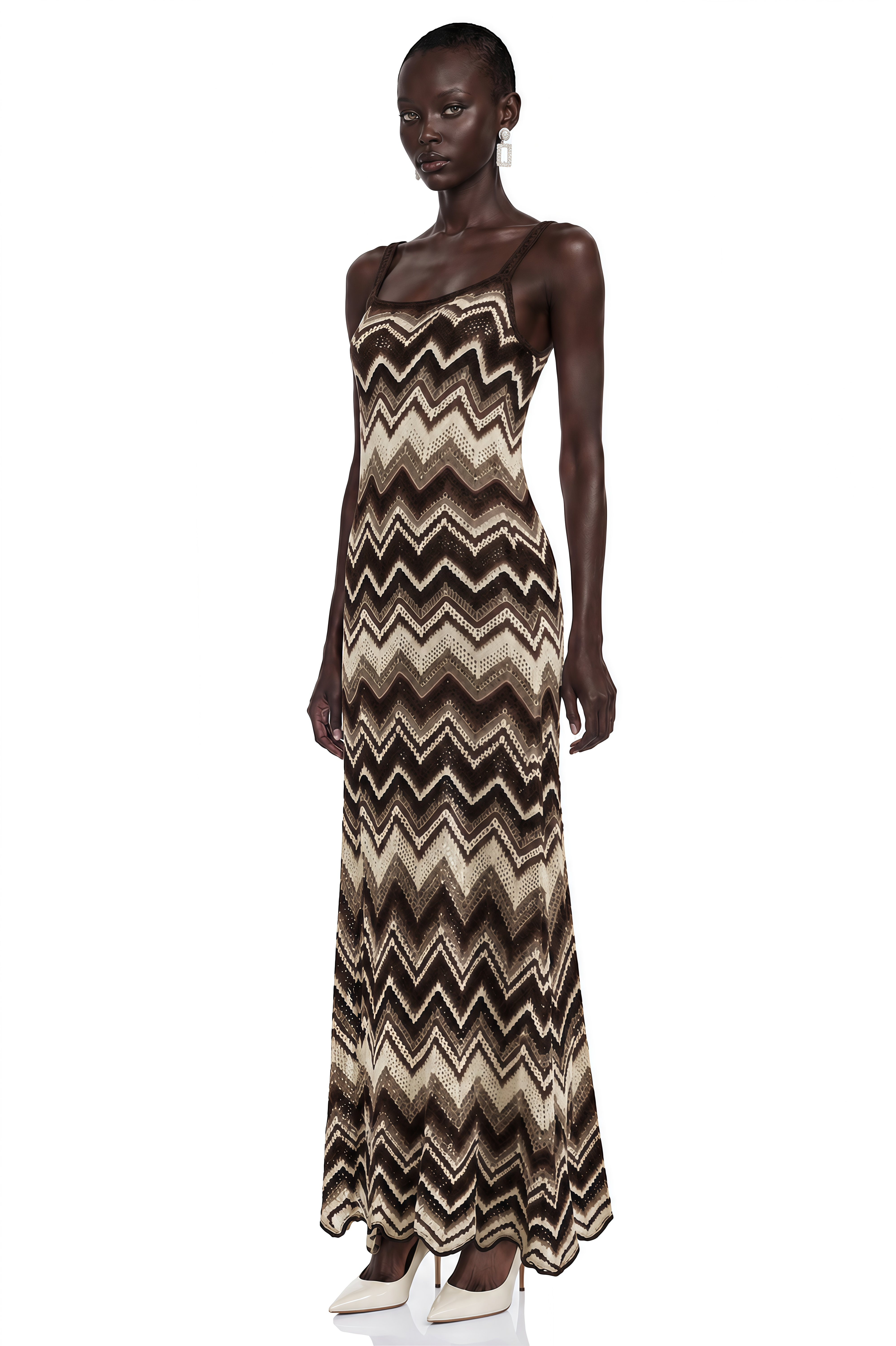 Robe longue en maille pointelle à motif zigzag Irina Brown
