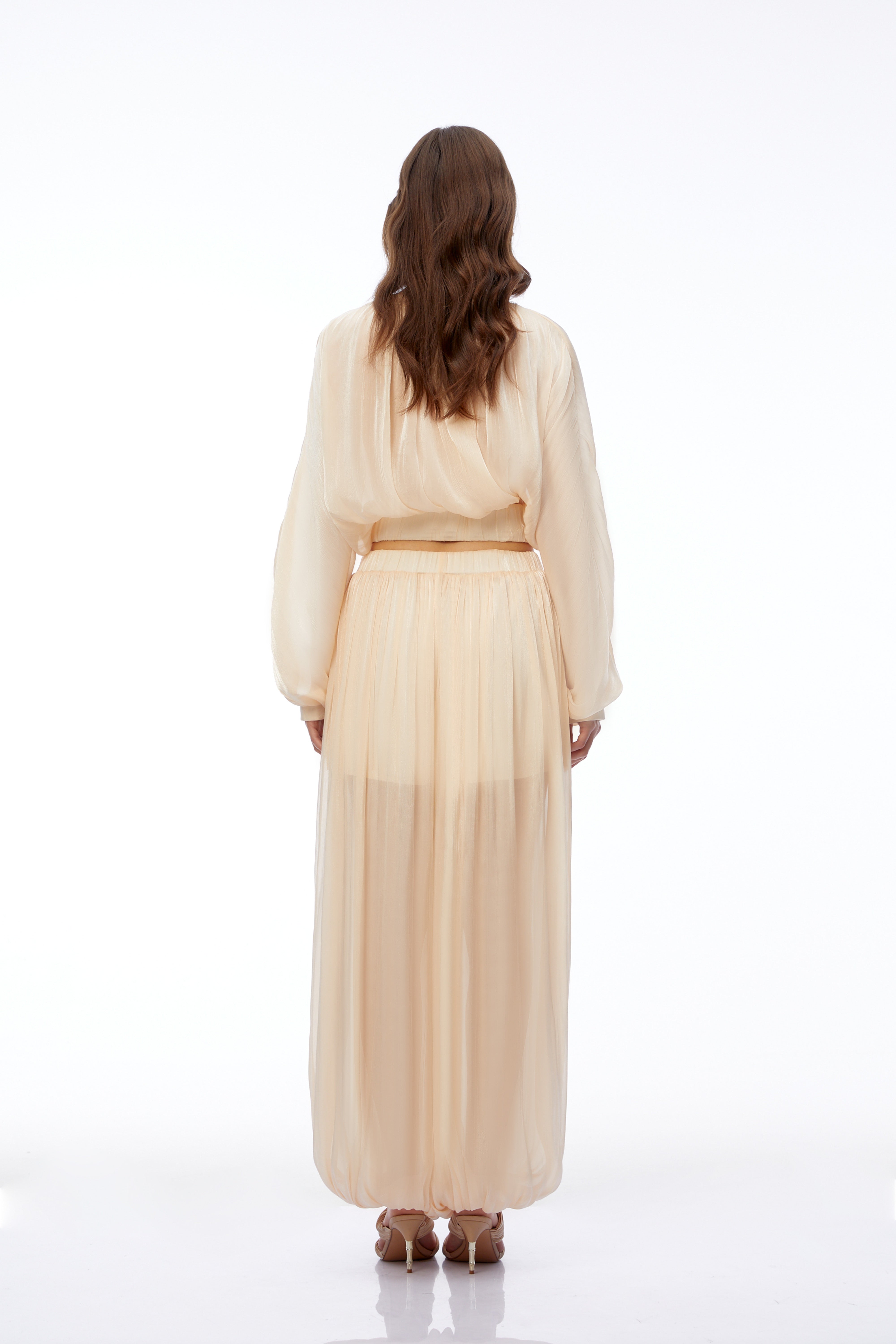 Irina Champagne Ruched Top & Trousers Set