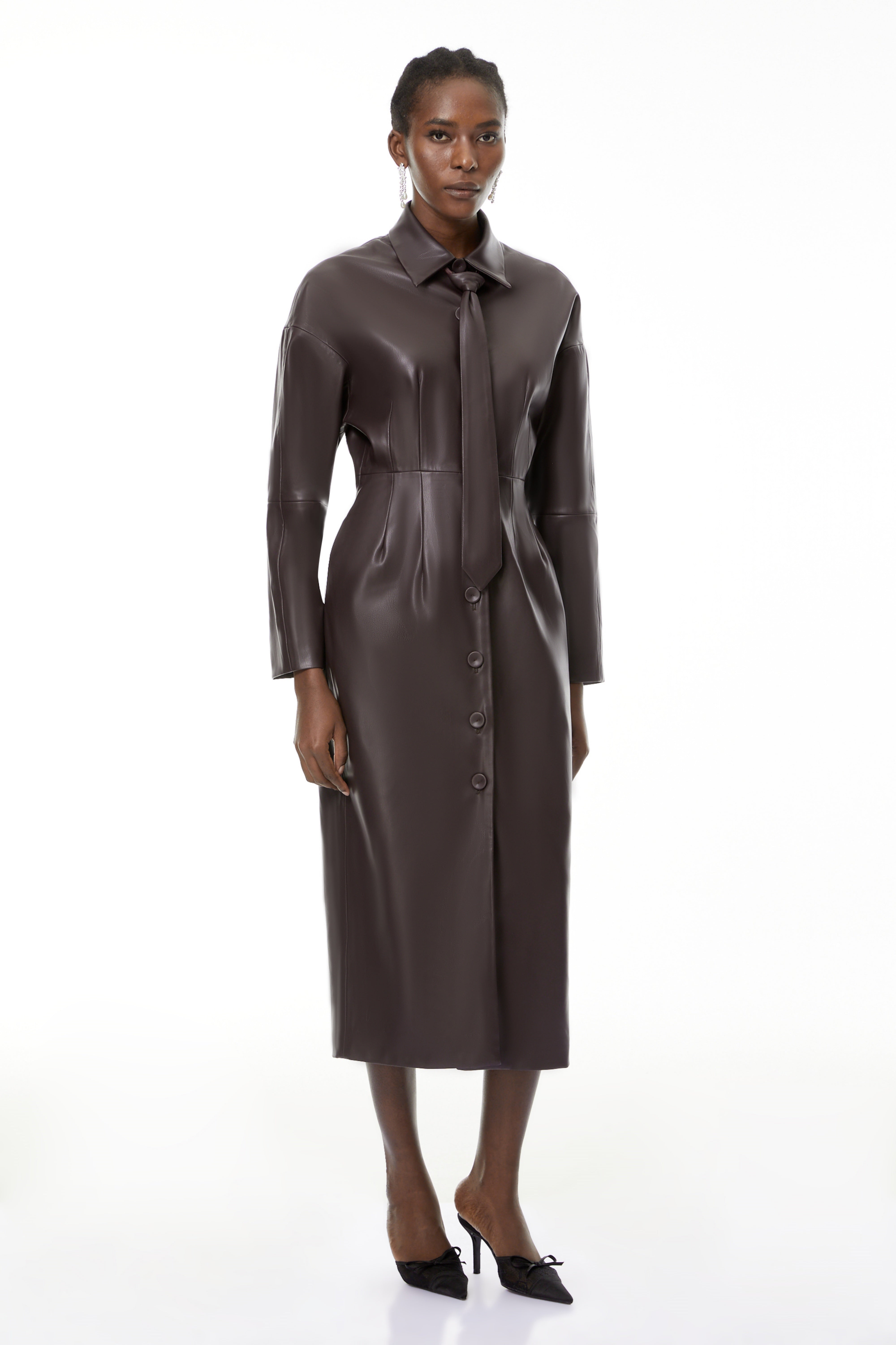 Iris Purple Leather Midi Dress