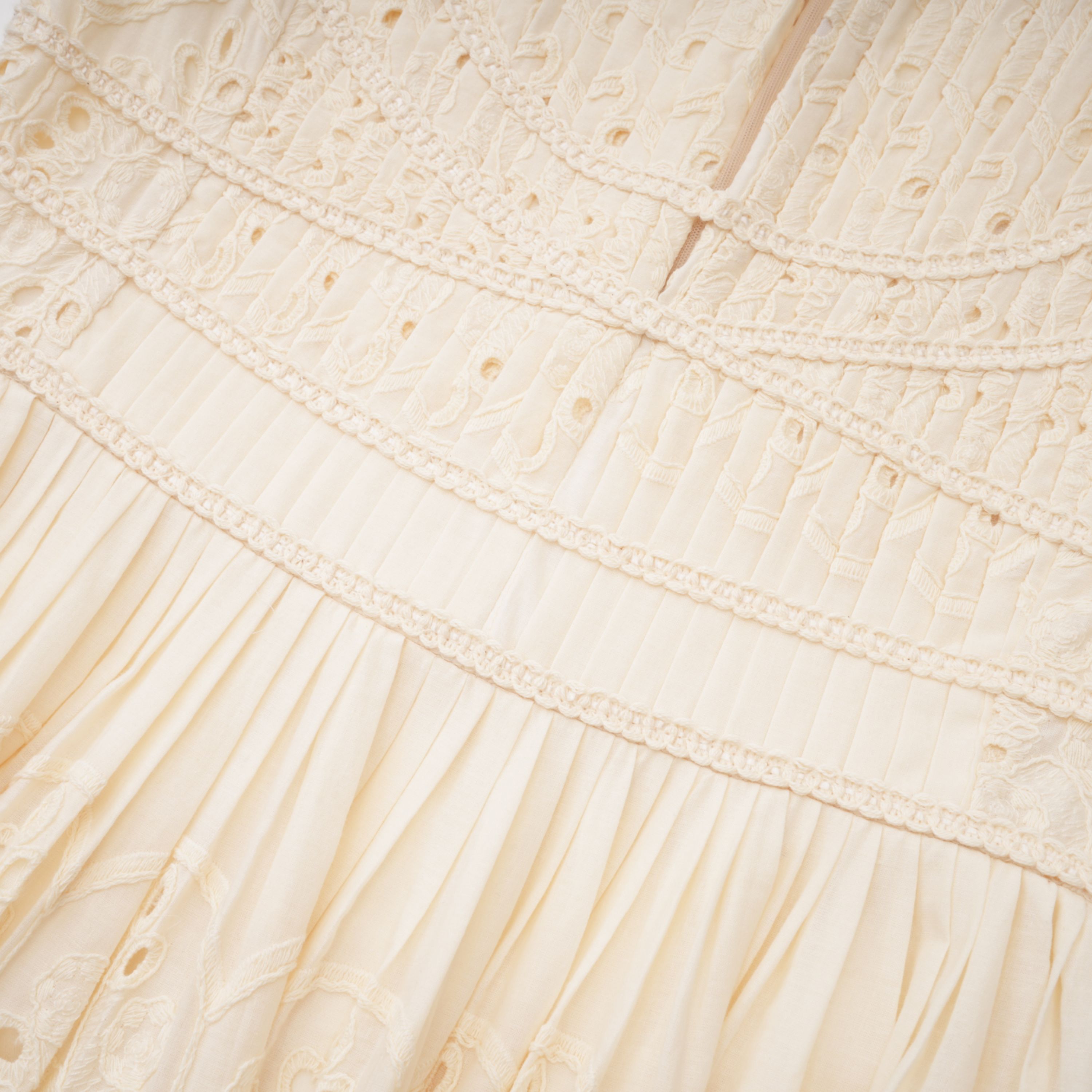 Isabeau Neutral Floral Embroidered Pleated Midi Dress