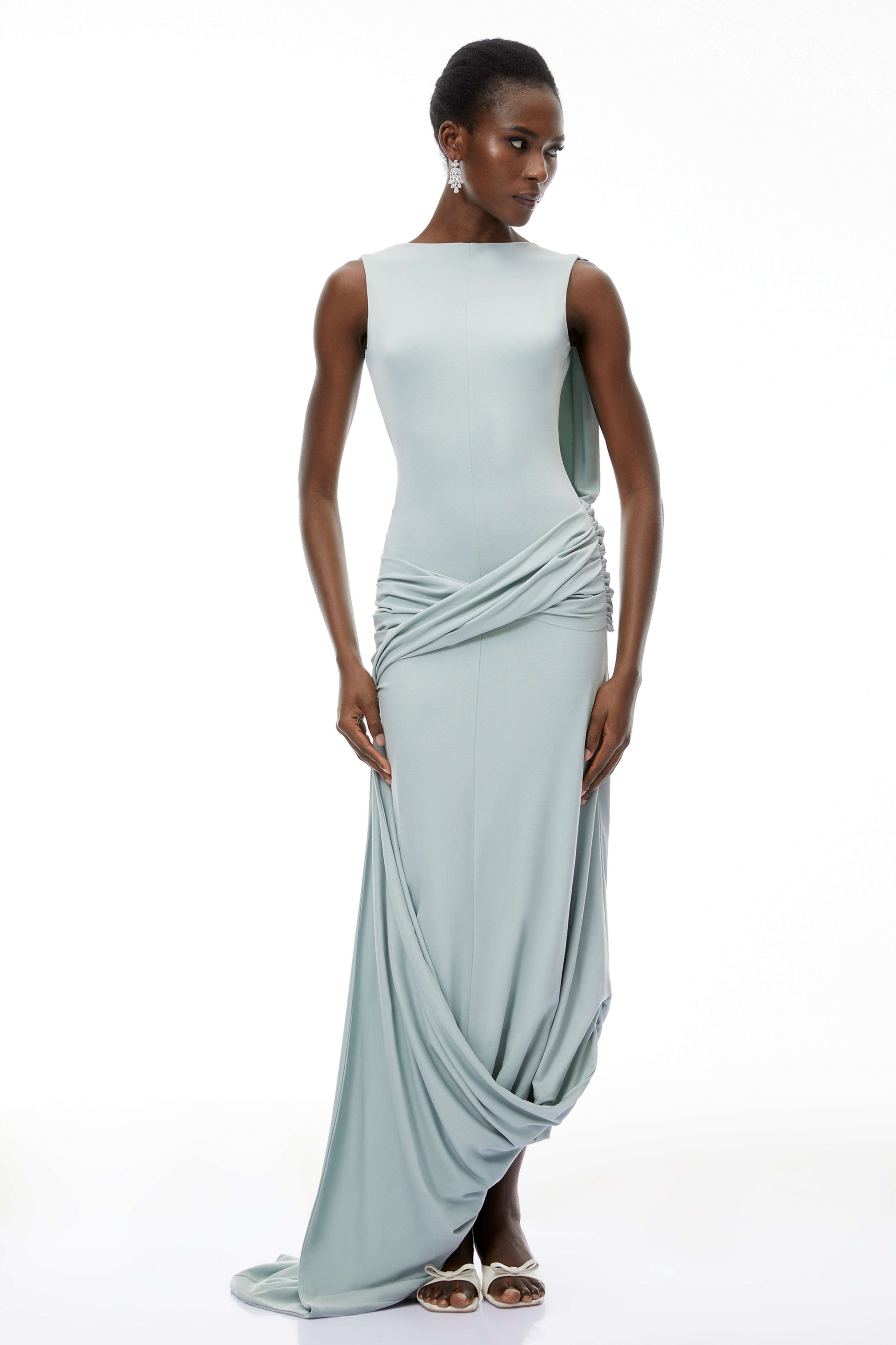 Isabella Mint Green Asymmetrical Maxi Dress