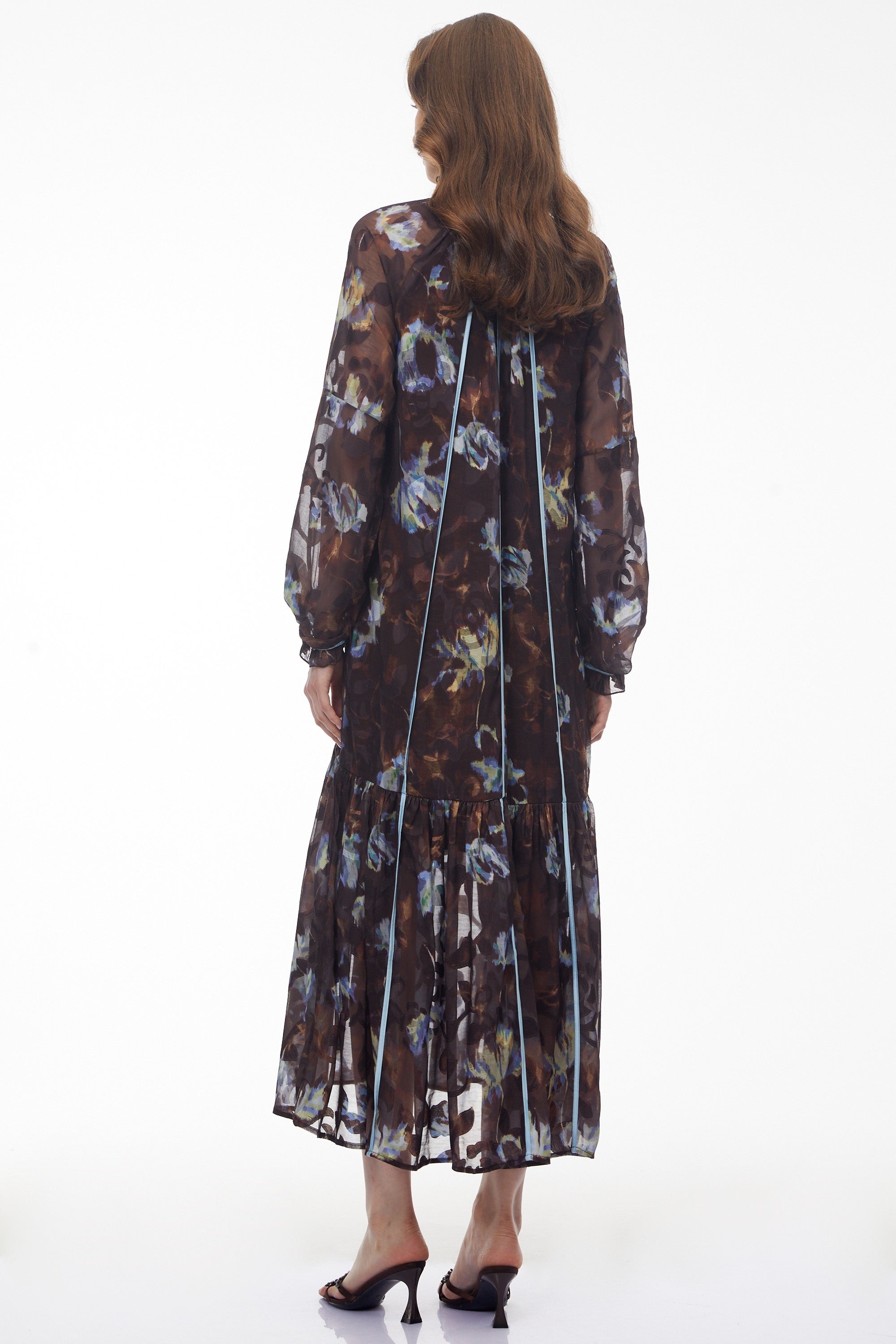 Robe longue à volants et imprimé floral Iulian Brown