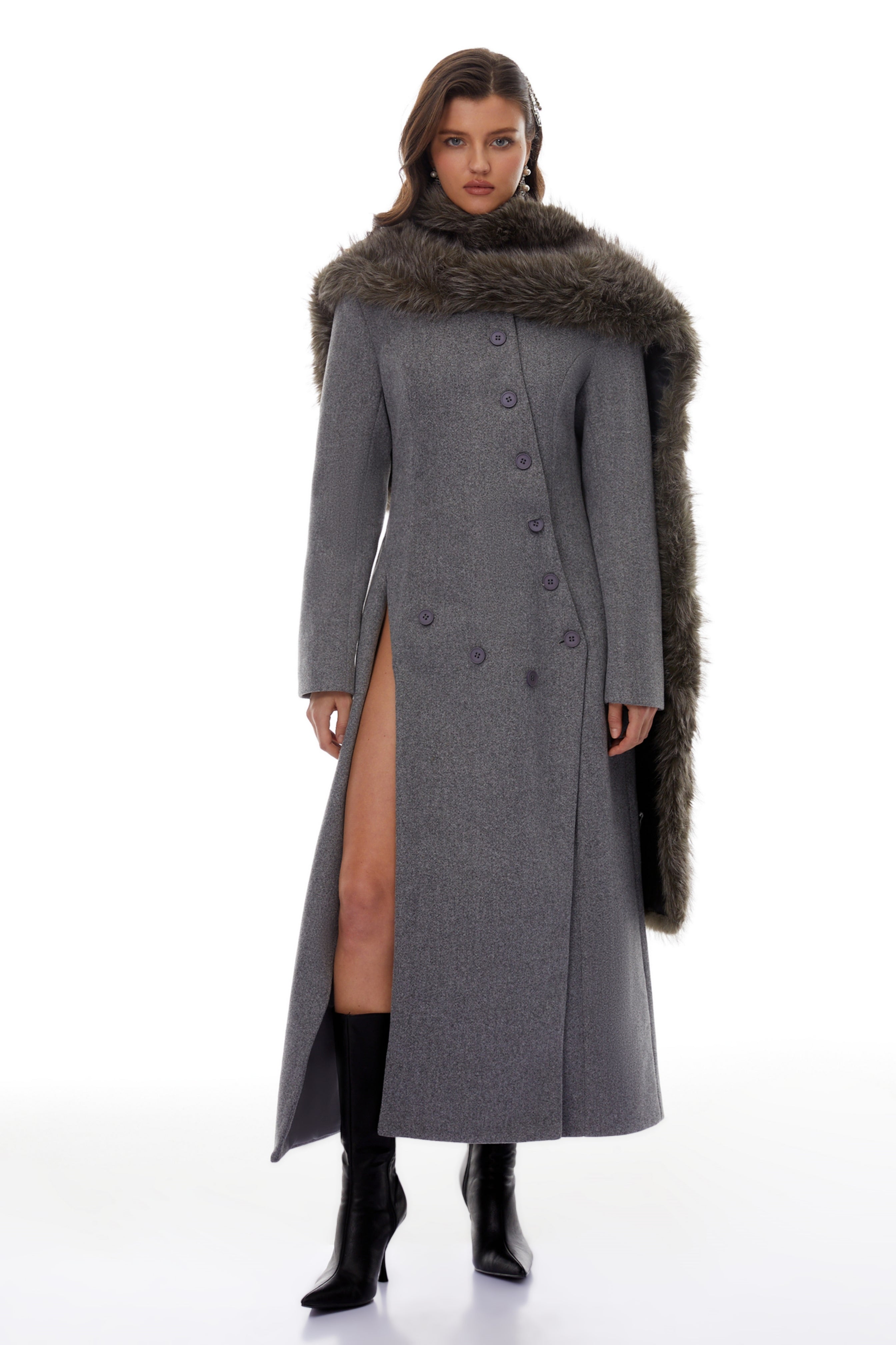 Izan Grey Asymmetrical Tweed Blazer Maxi Dress