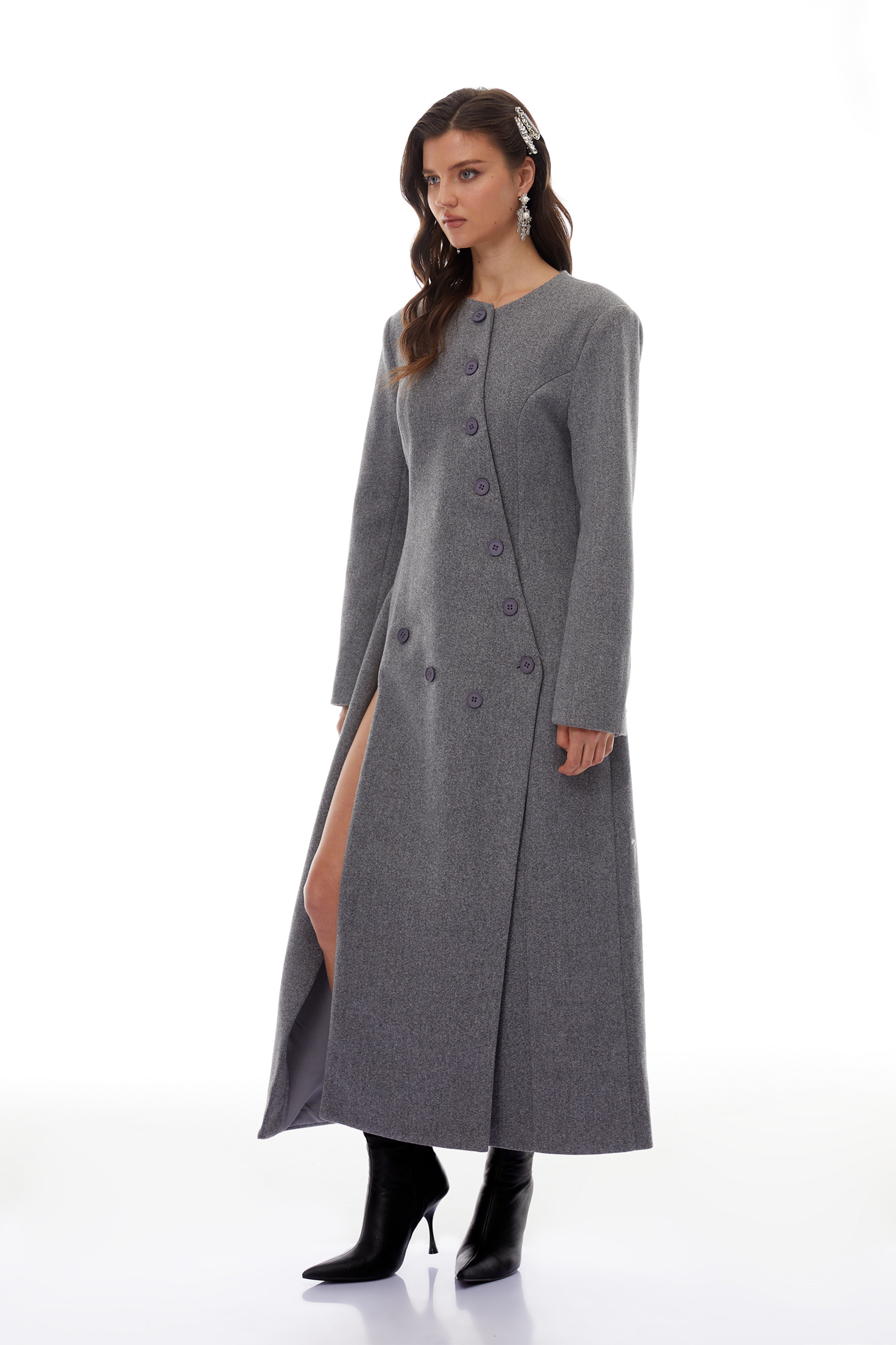 Izan Grey Asymmetrical Tweed Blazer Maxi Dress (Final Sale)