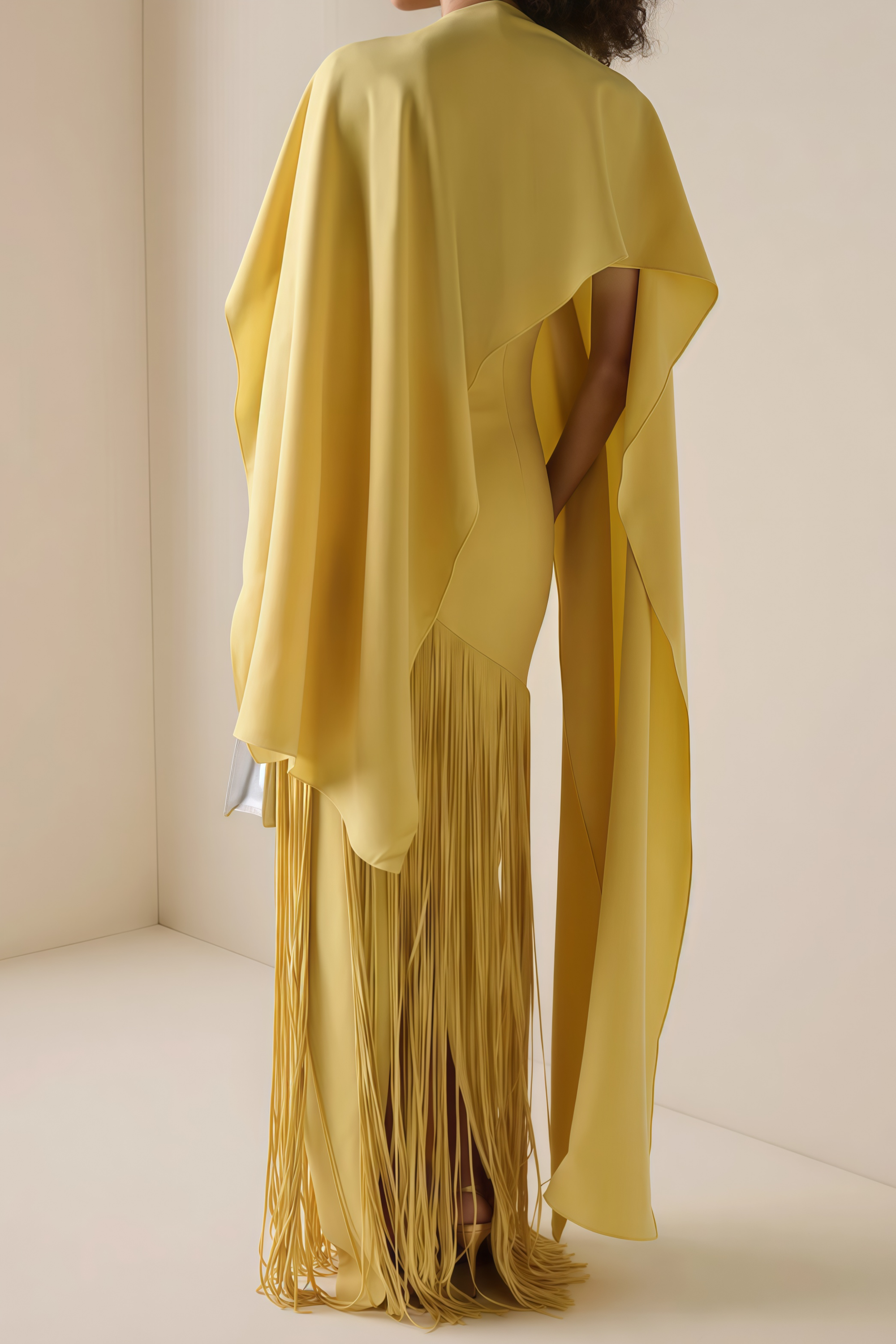 Yellow Caped Fringed Dress
