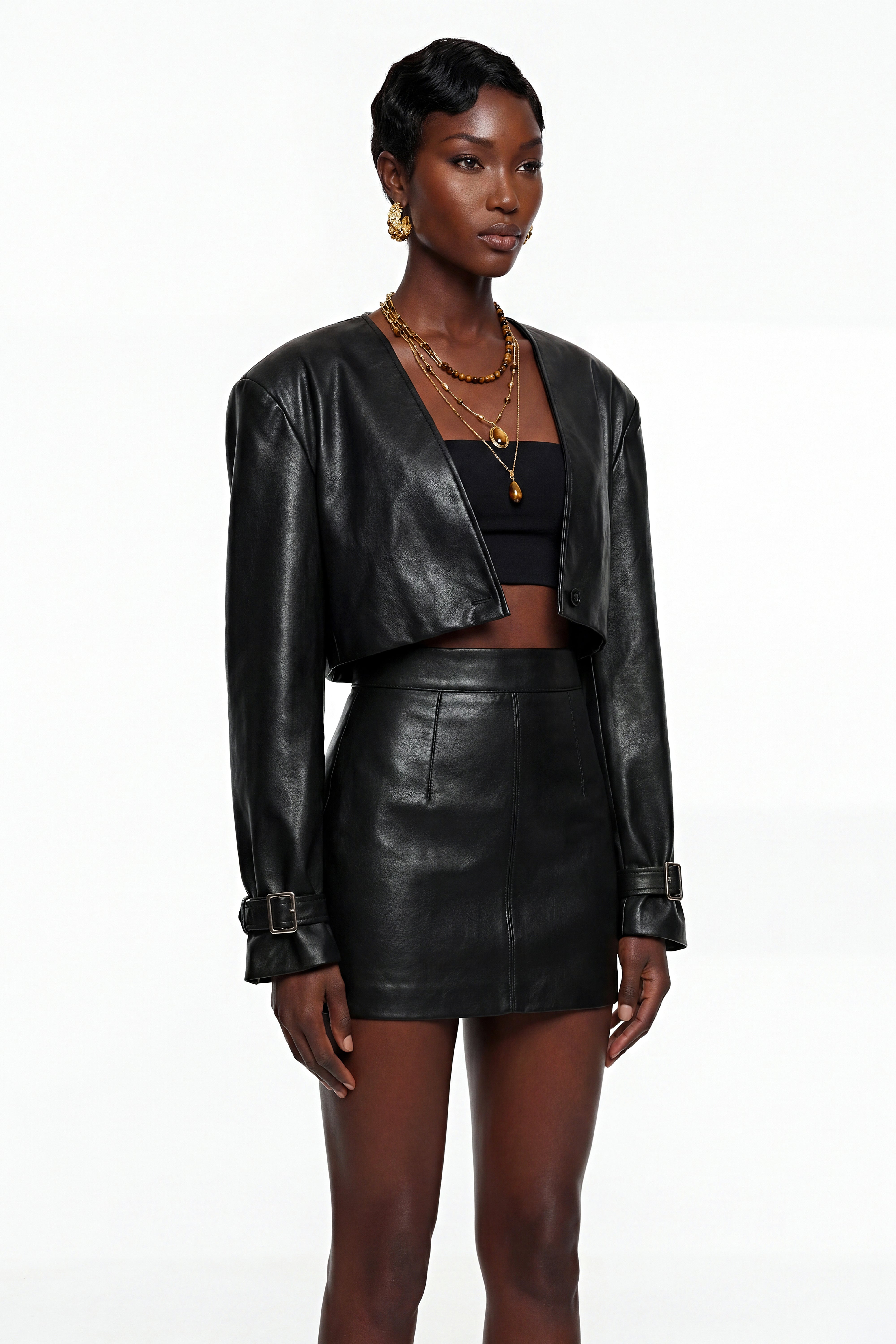 Jacinta Black Cropped Faux Leather Jacket
