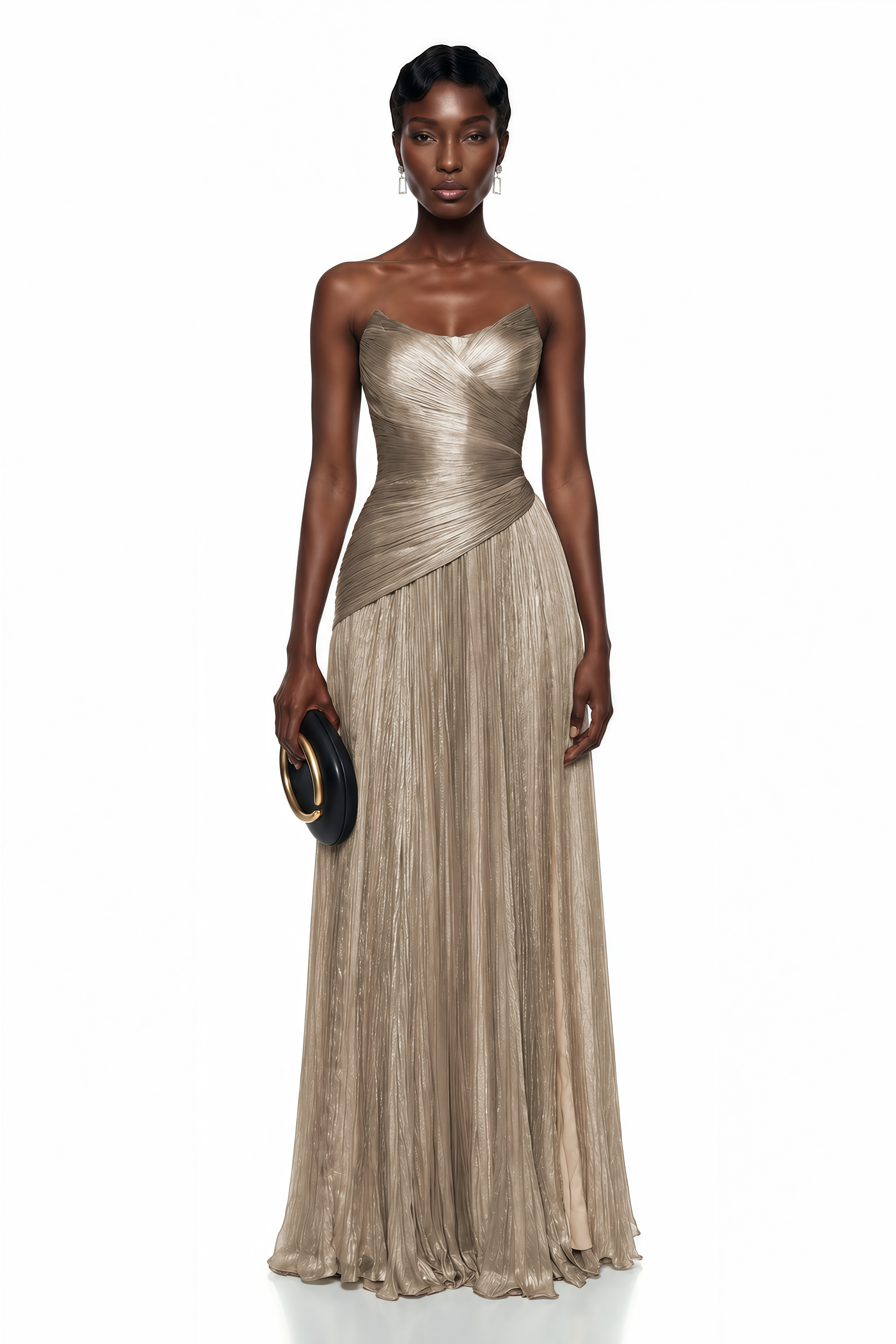 Jacinthe Beige Off Shoulder Satin Maxi Dress