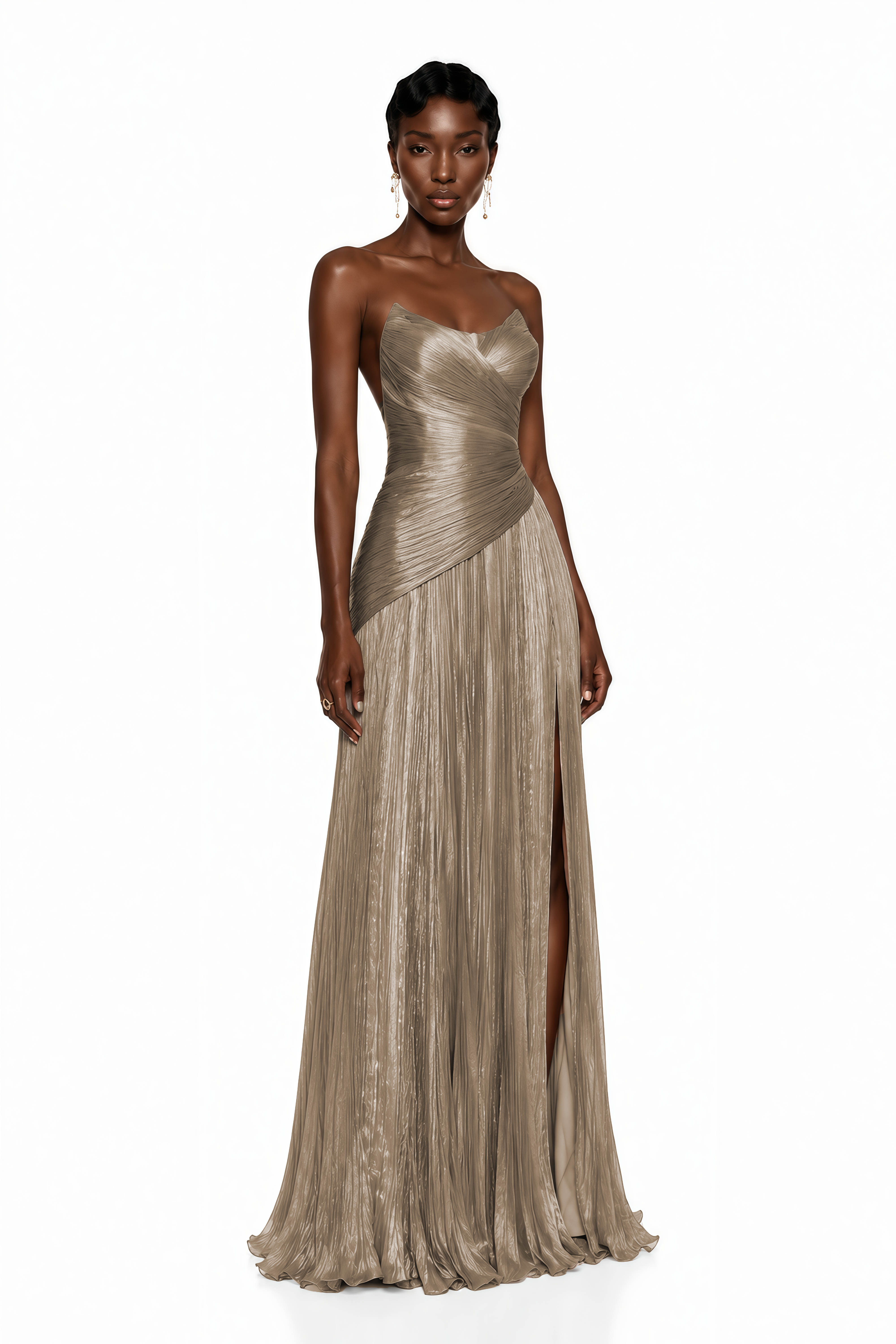 Jacinthe Beige Off Shoulder Satin Maxi Dress