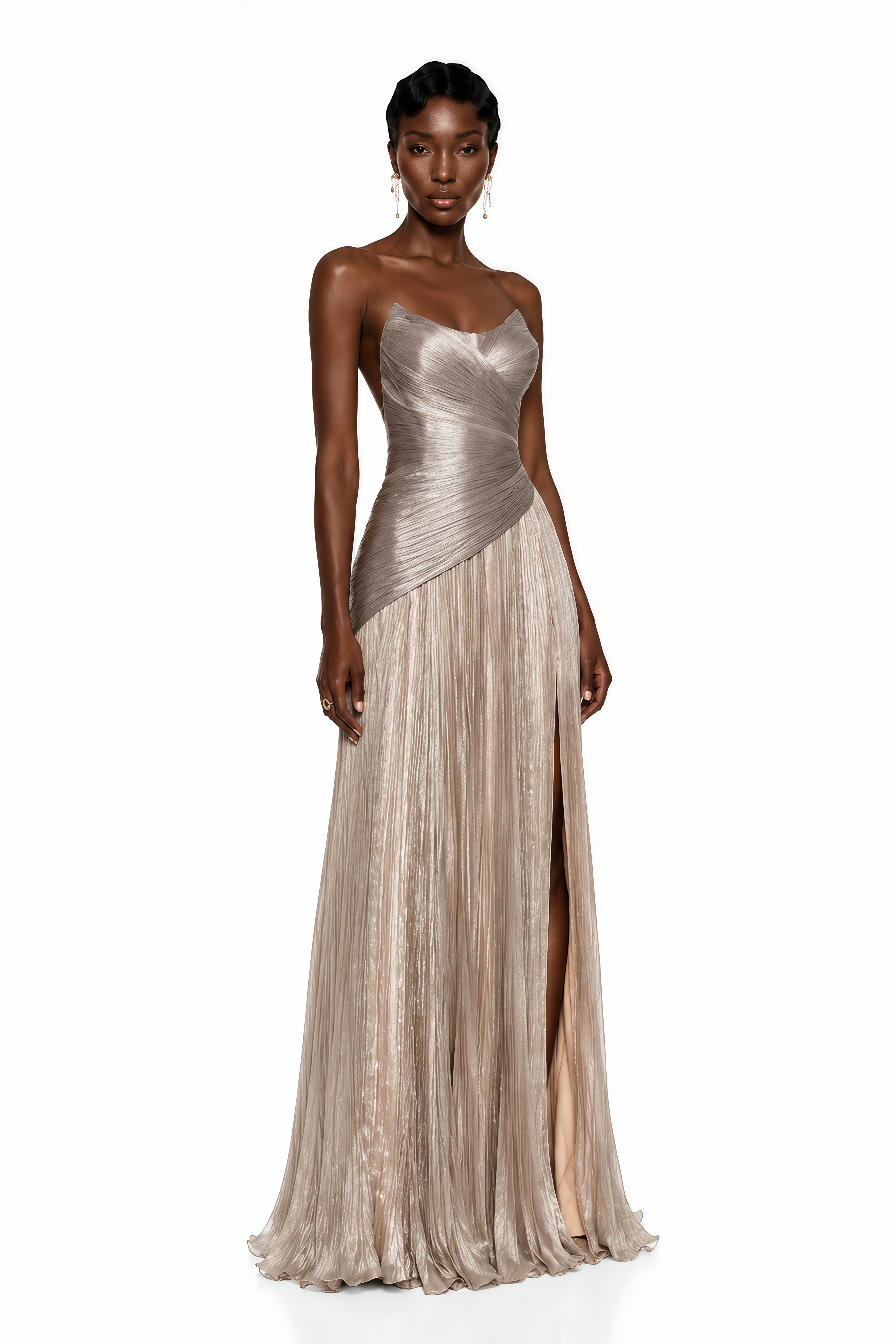 Jacinthe Beige Off Shoulder Satin Maxi Dress