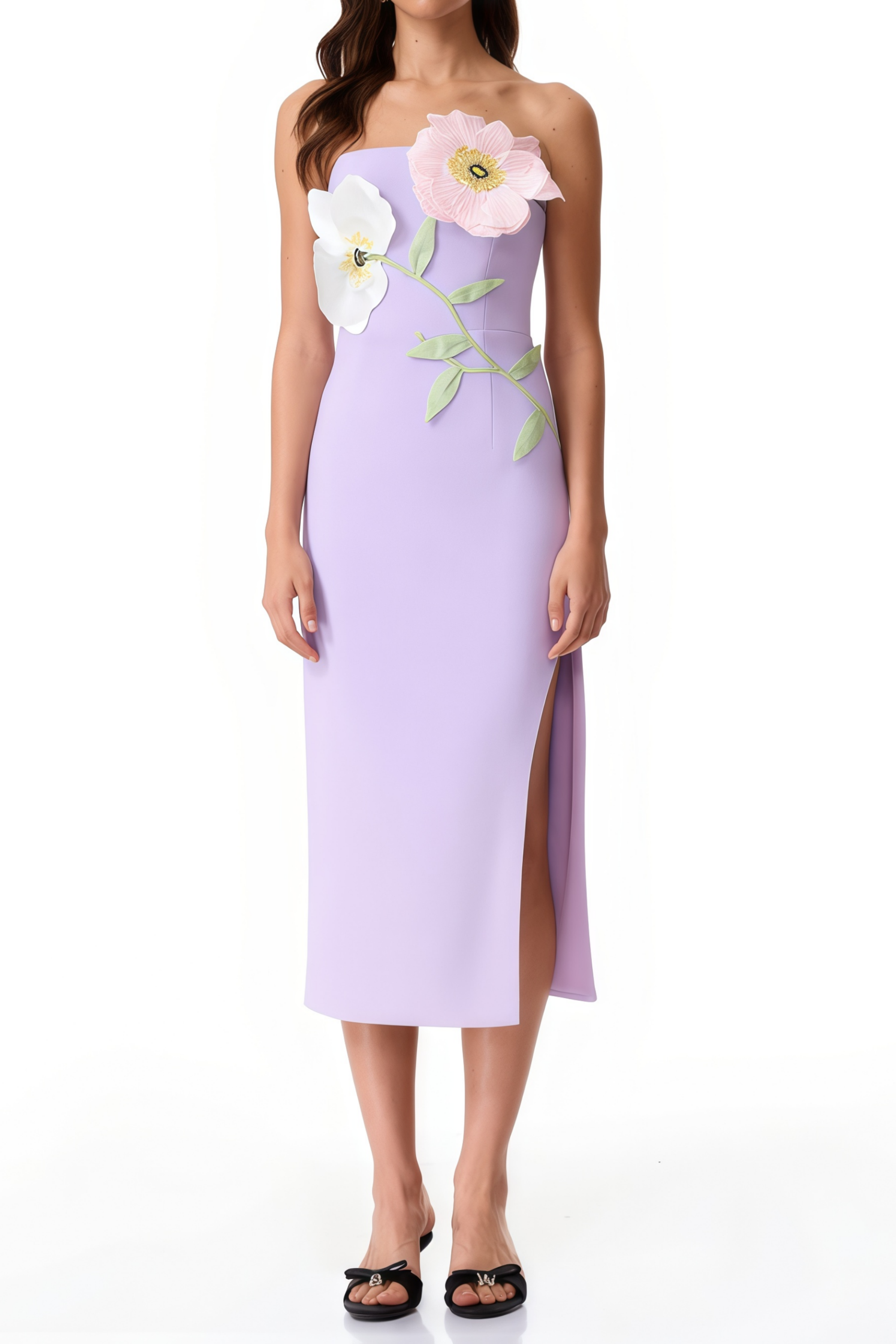 فستان ميدي بزخارف زهور أرجوانية من جاكلين