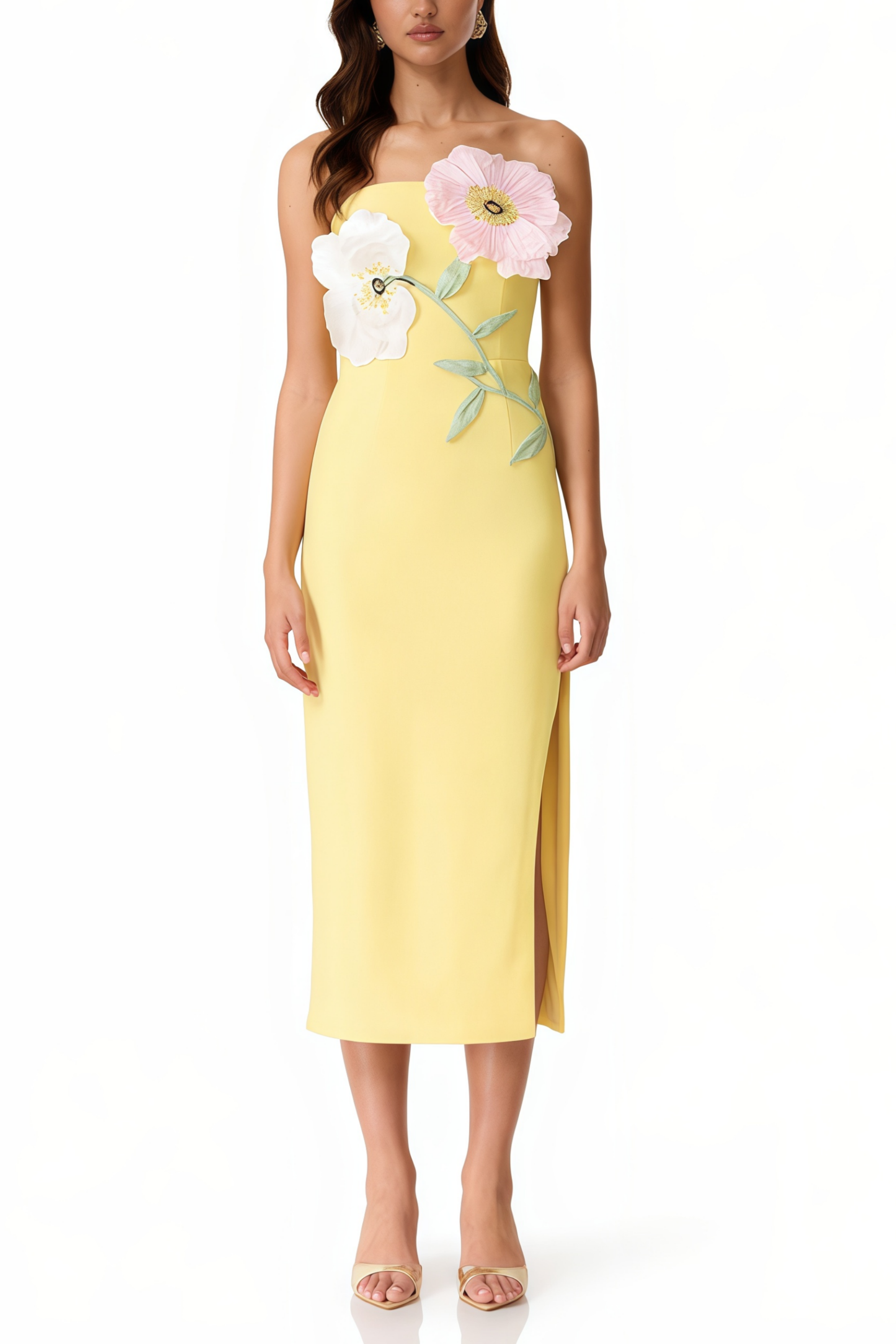 فستان ميدي بزخارف زهور صفراء من جاكلين