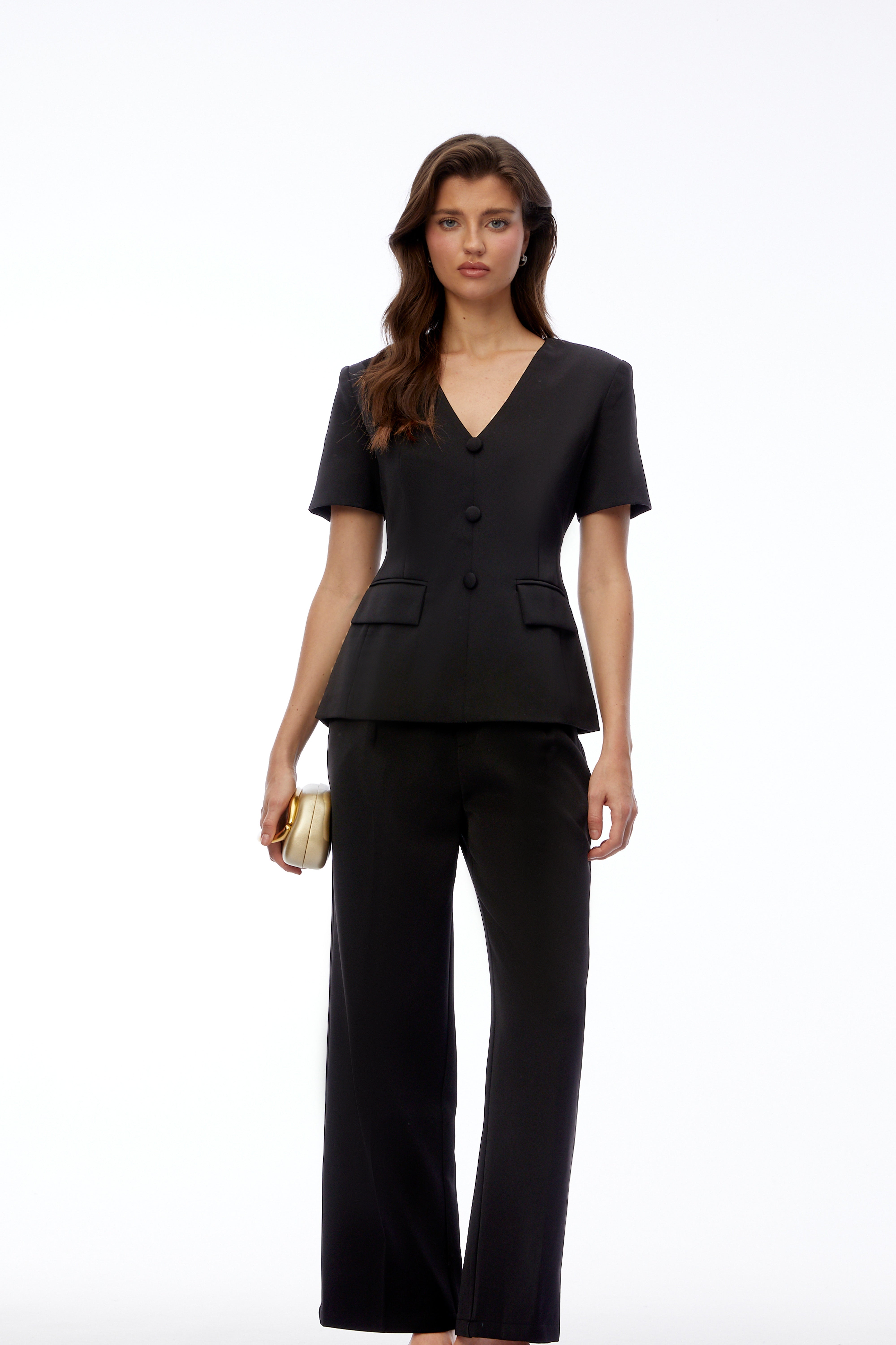 Jana Black V-Neck Short Sleeve Blazer & Trouser Set
