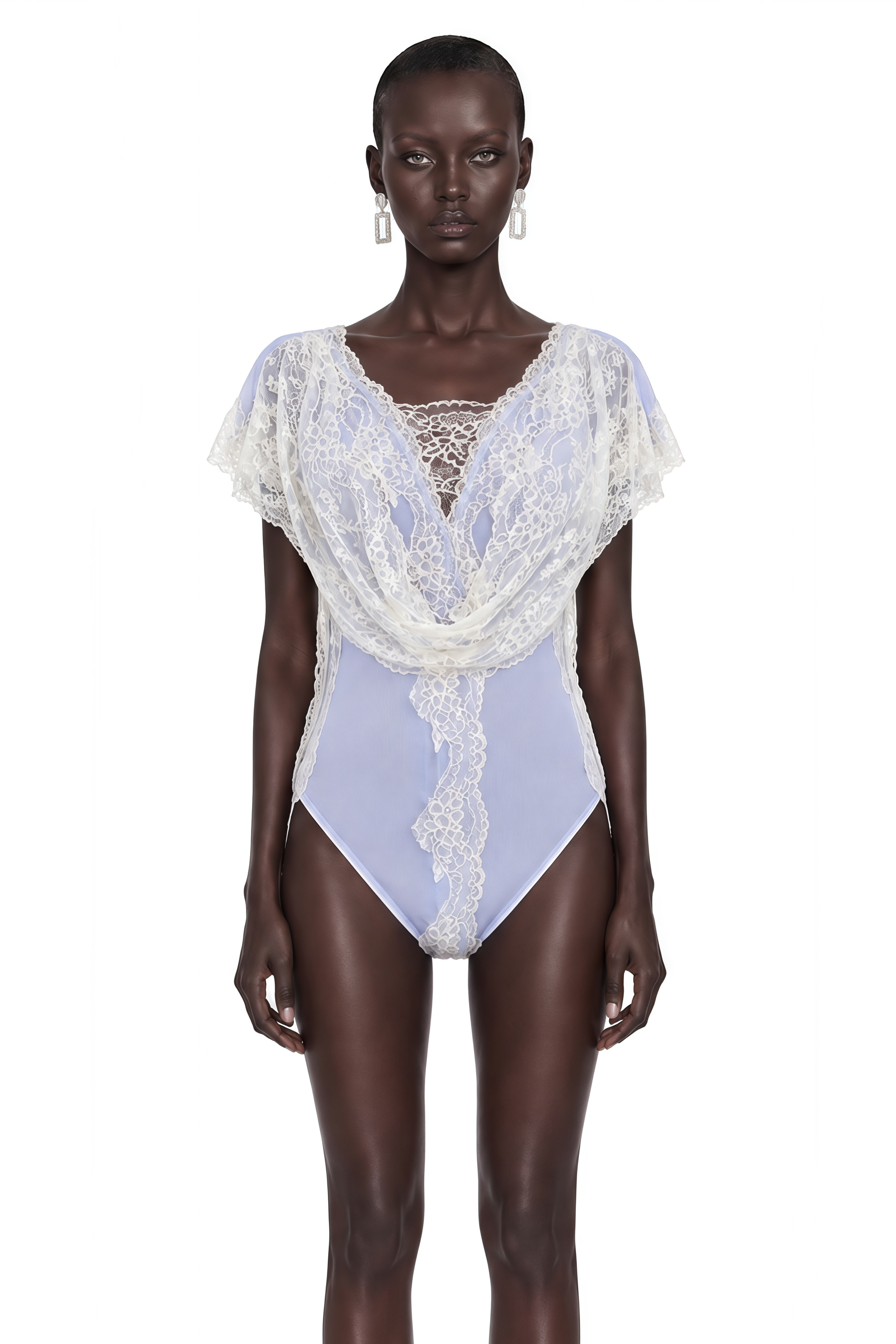 Jasmine Baby Blue Bodysuit With Lace Panels