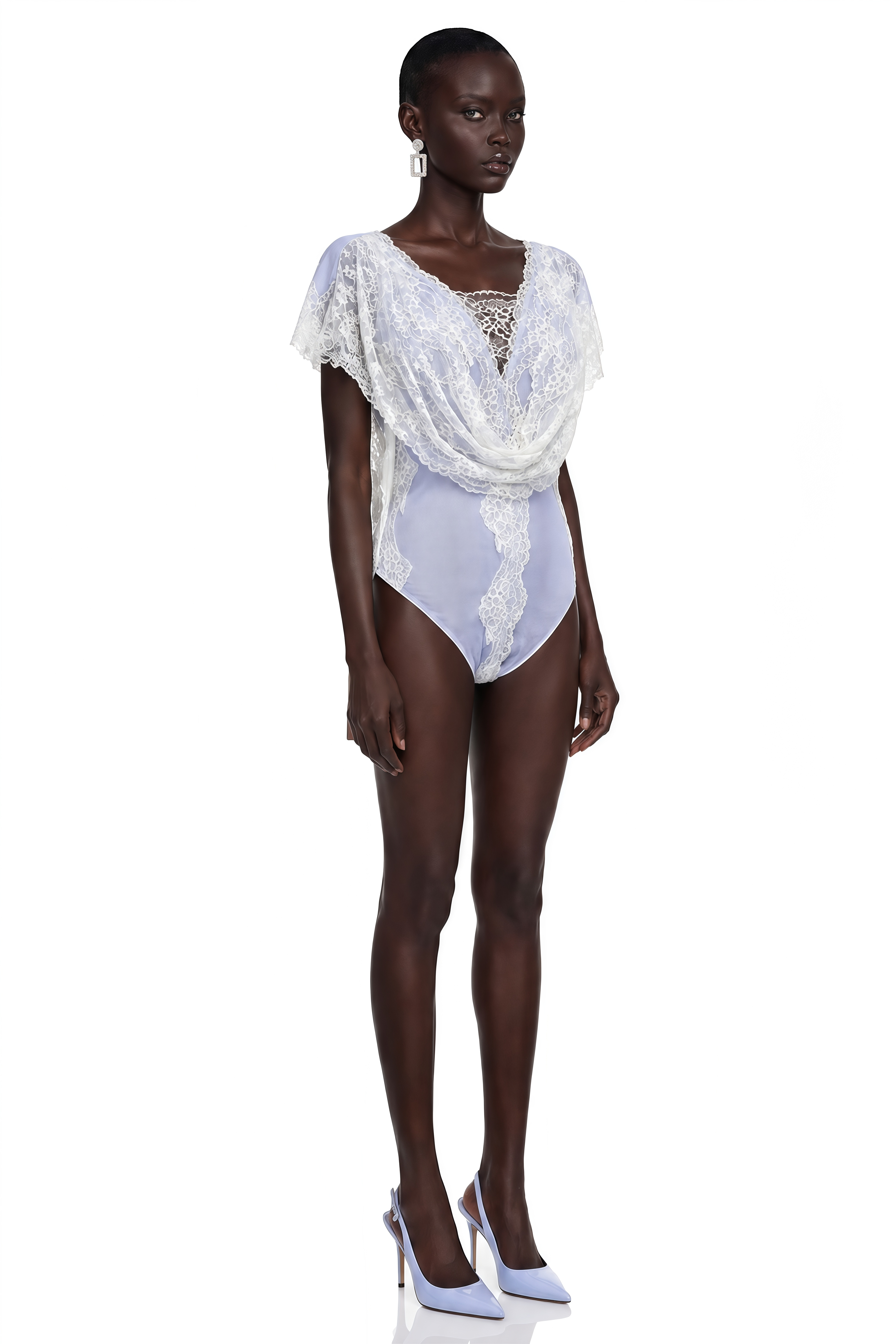 Jasmine Baby Blue Bodysuit With Lace Panels