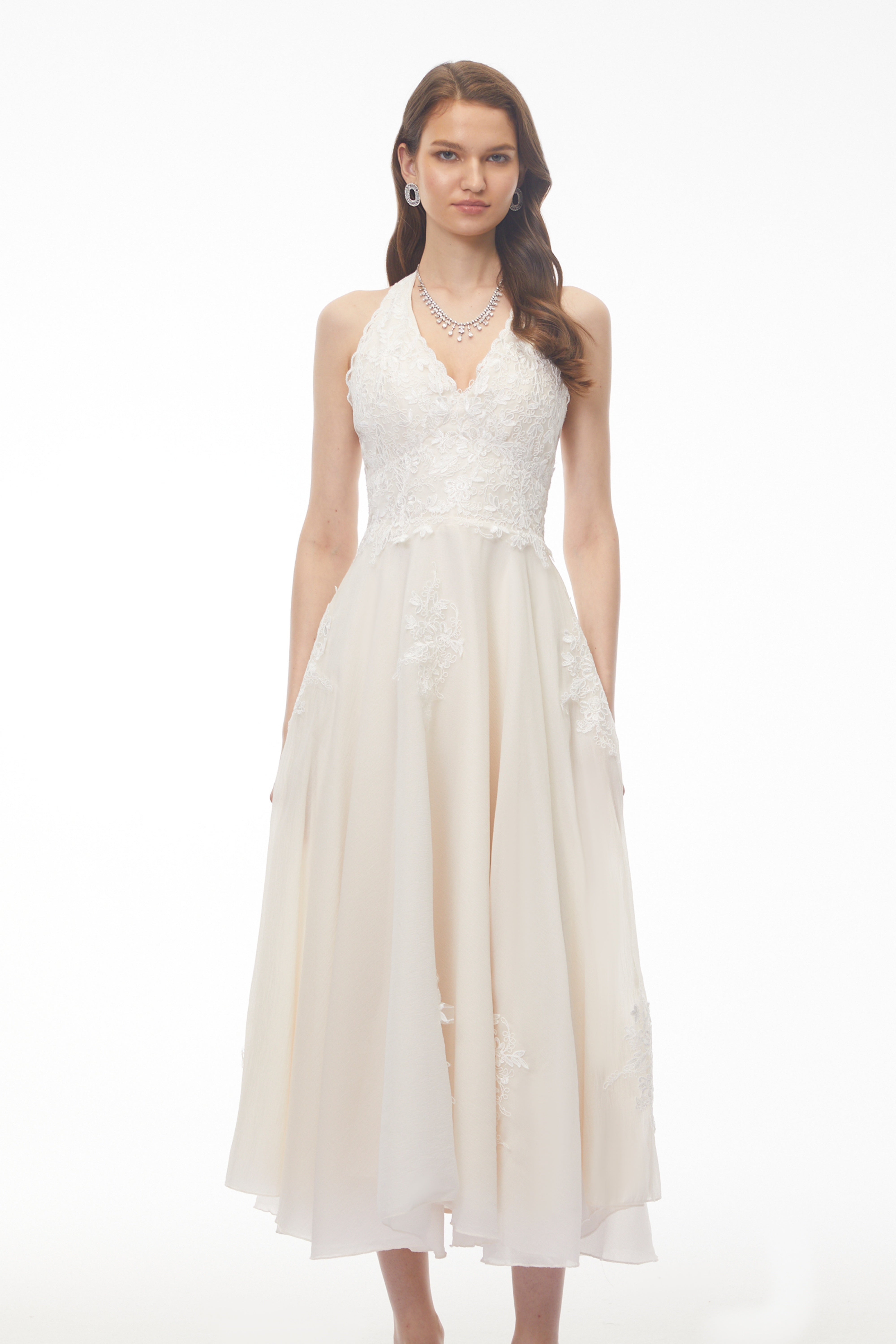 Jasmine White Lace Sweetheart Midi Dress