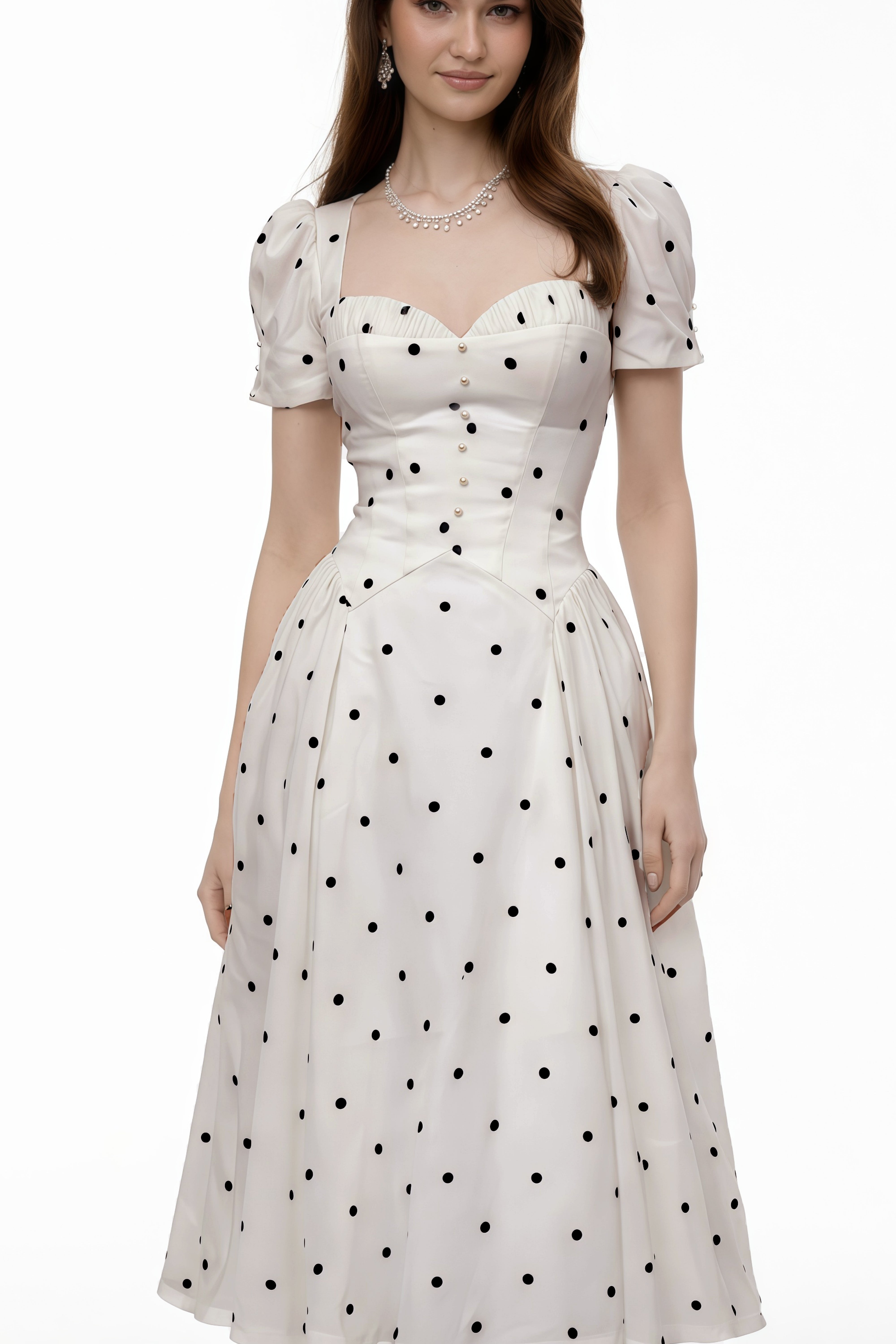 فستان طويل من جافانيه باللون الأبيض المرقط