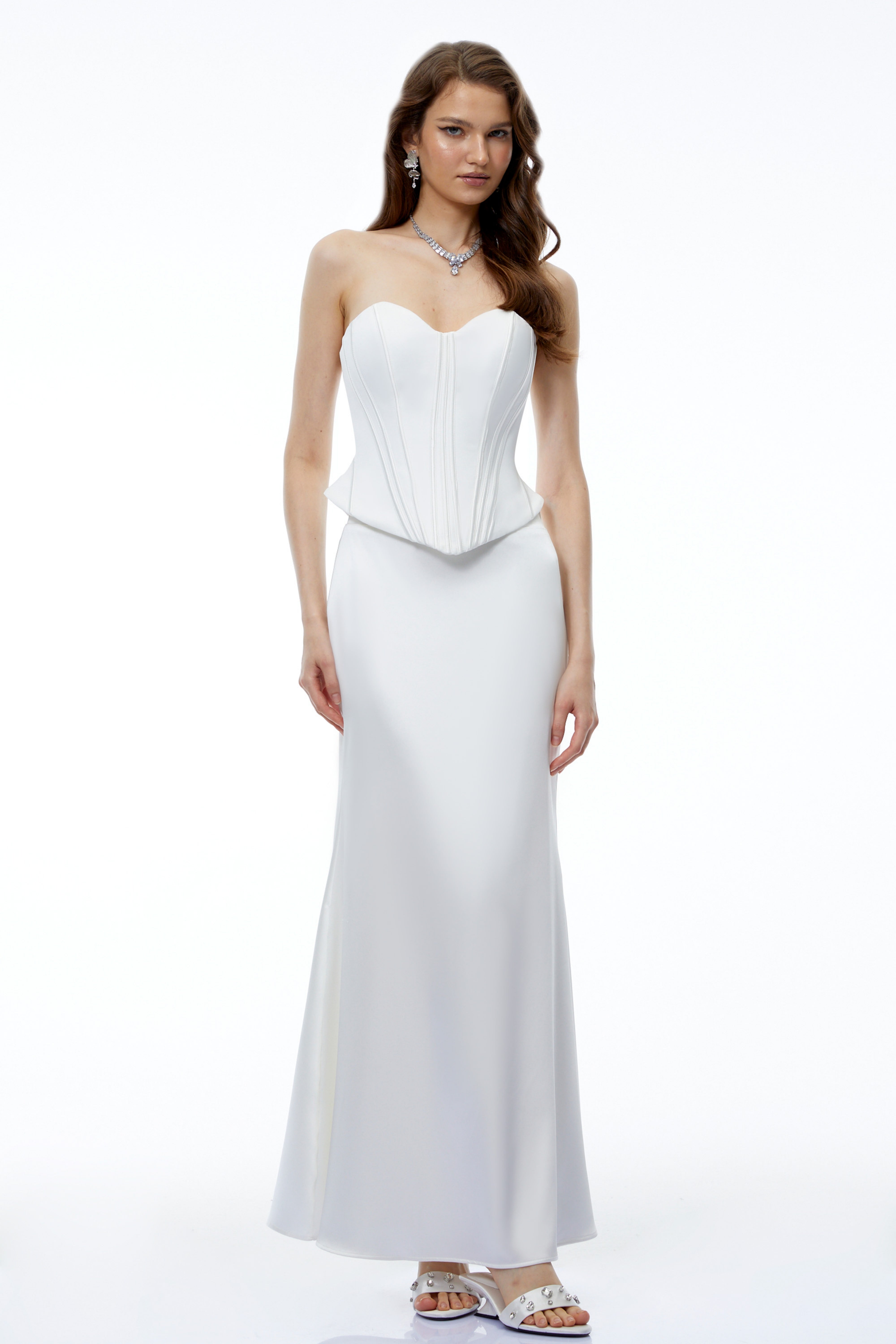 Jeanne White Off Shoulder Crop Top & Skirt Set