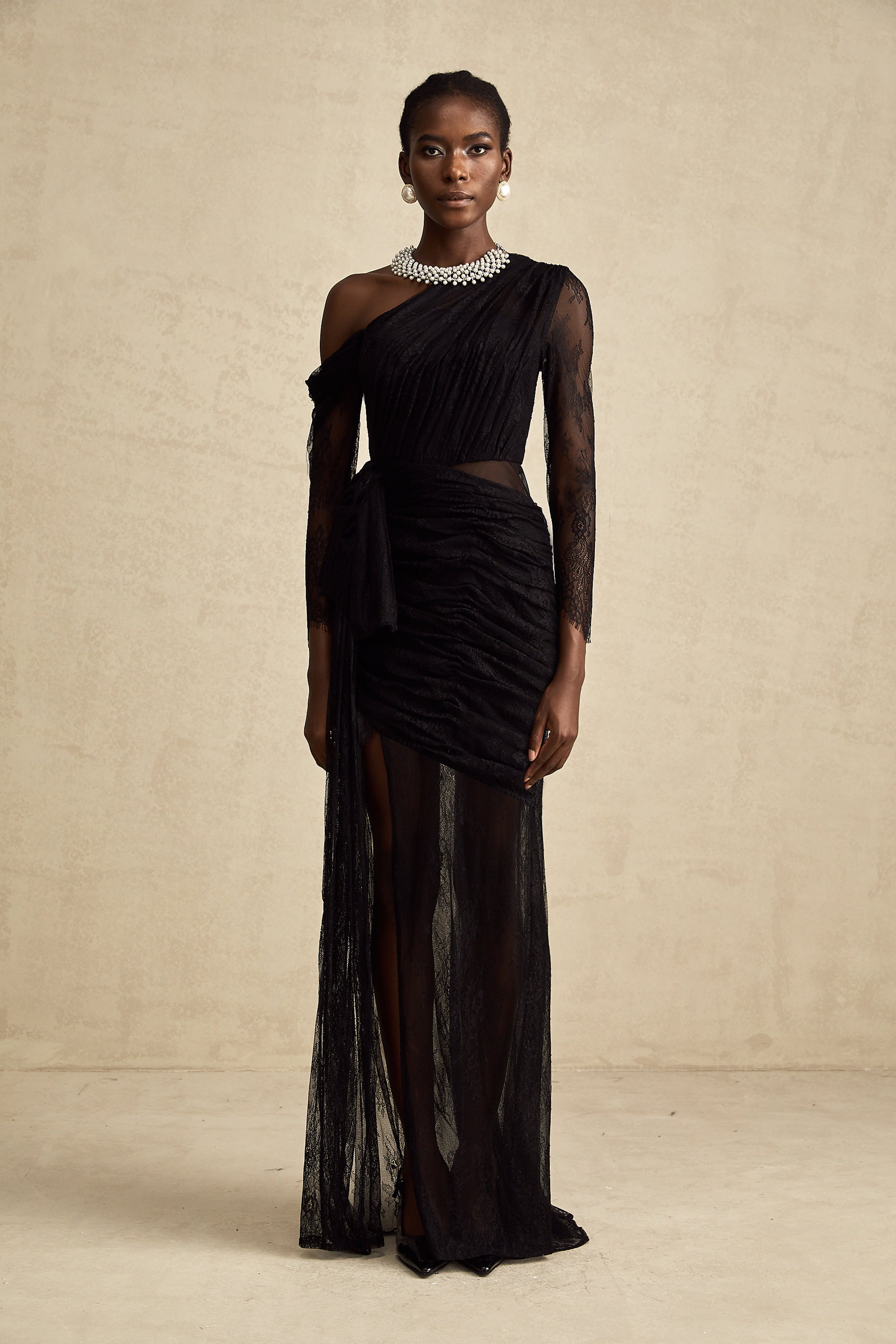 Jeanne black one-shoulder cut-out maxi dress Jeanne black one-shoulder cut-out maxi dress