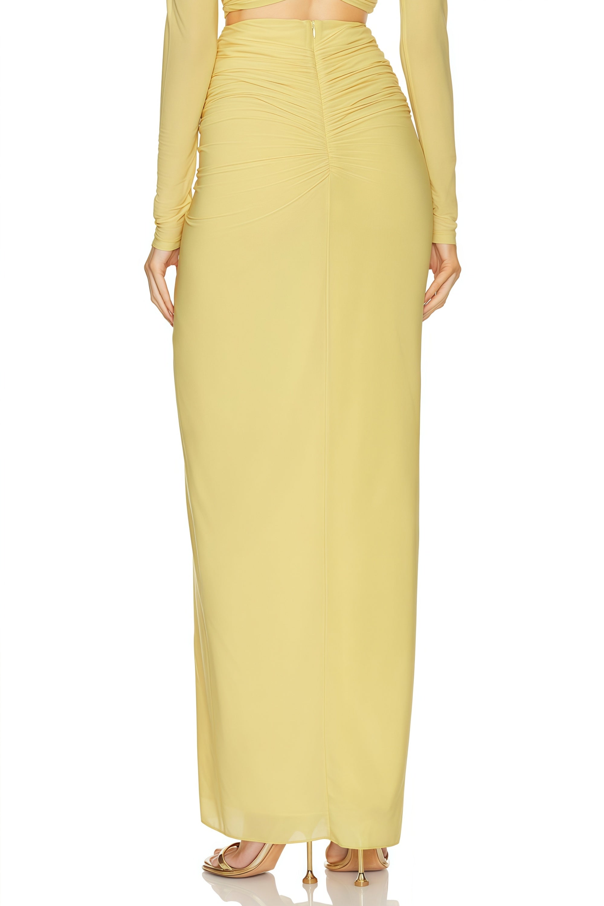 Jimena Yellow Twisted Design Tulle Maxi Dress