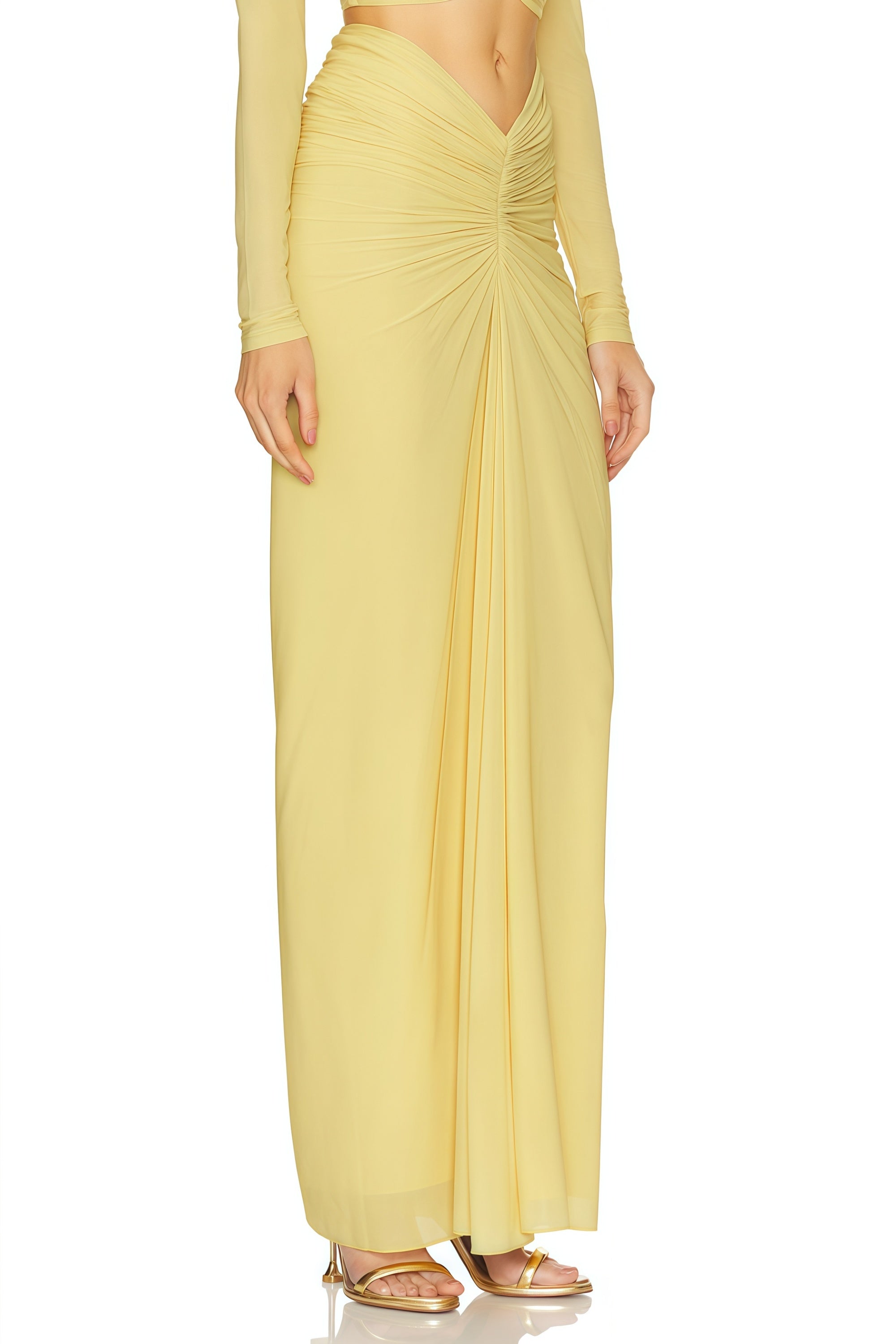 Jimena Yellow Twisted Design Tulle Maxi Dress