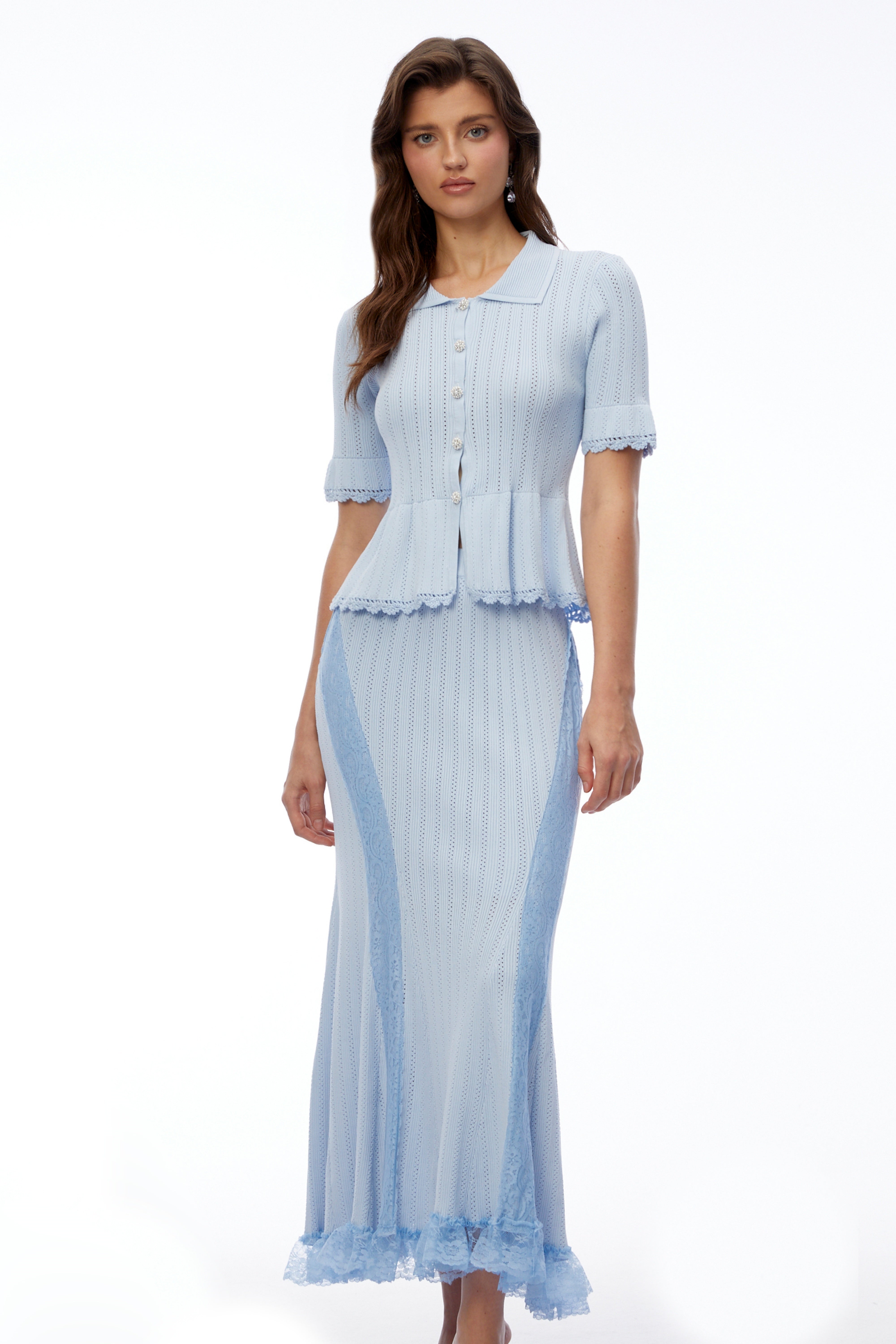 Jocasta Blue Stretch Lace Knit Midi Dress