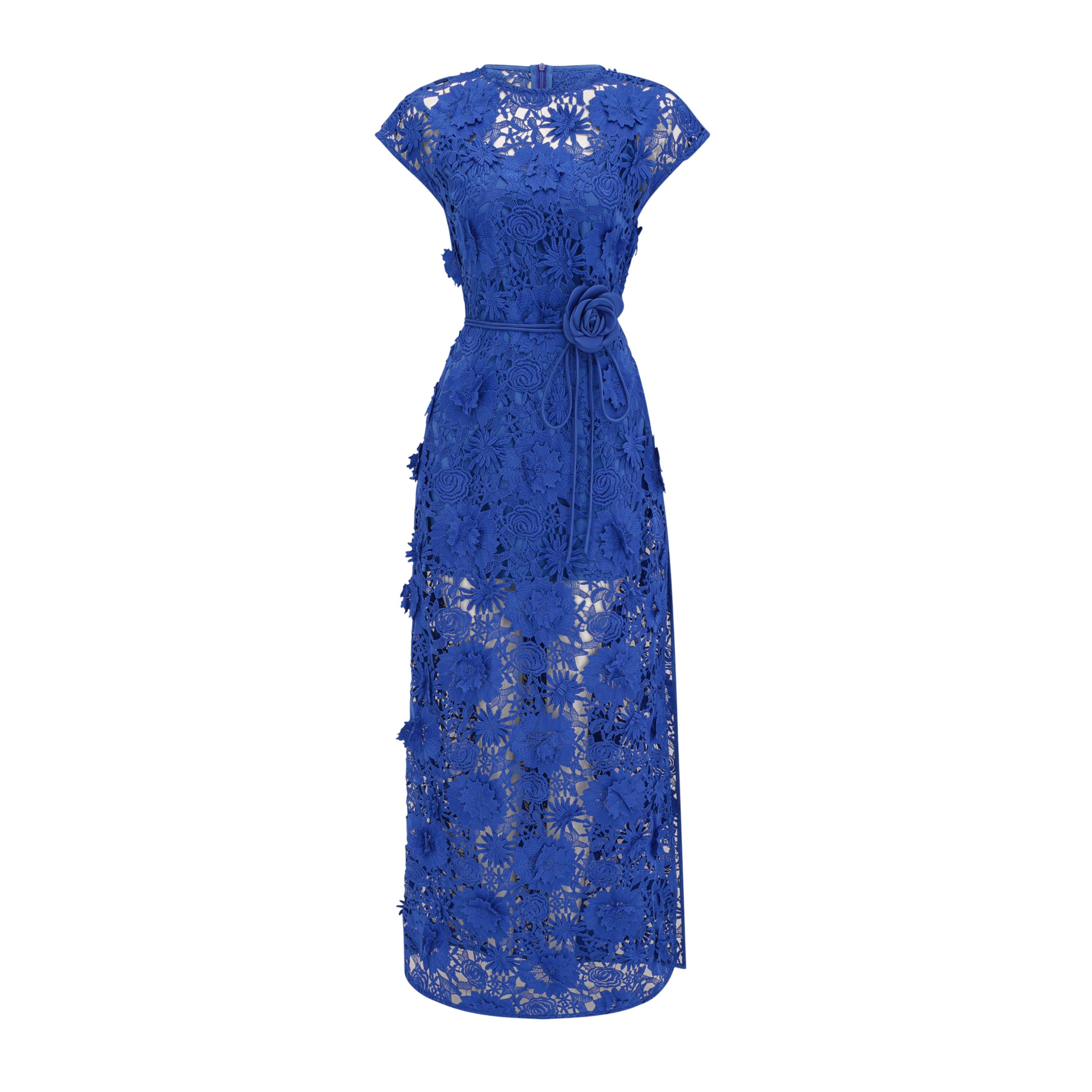 Jochebed Blue Floral Appliqué Maxi Dress with Cut-Outs
