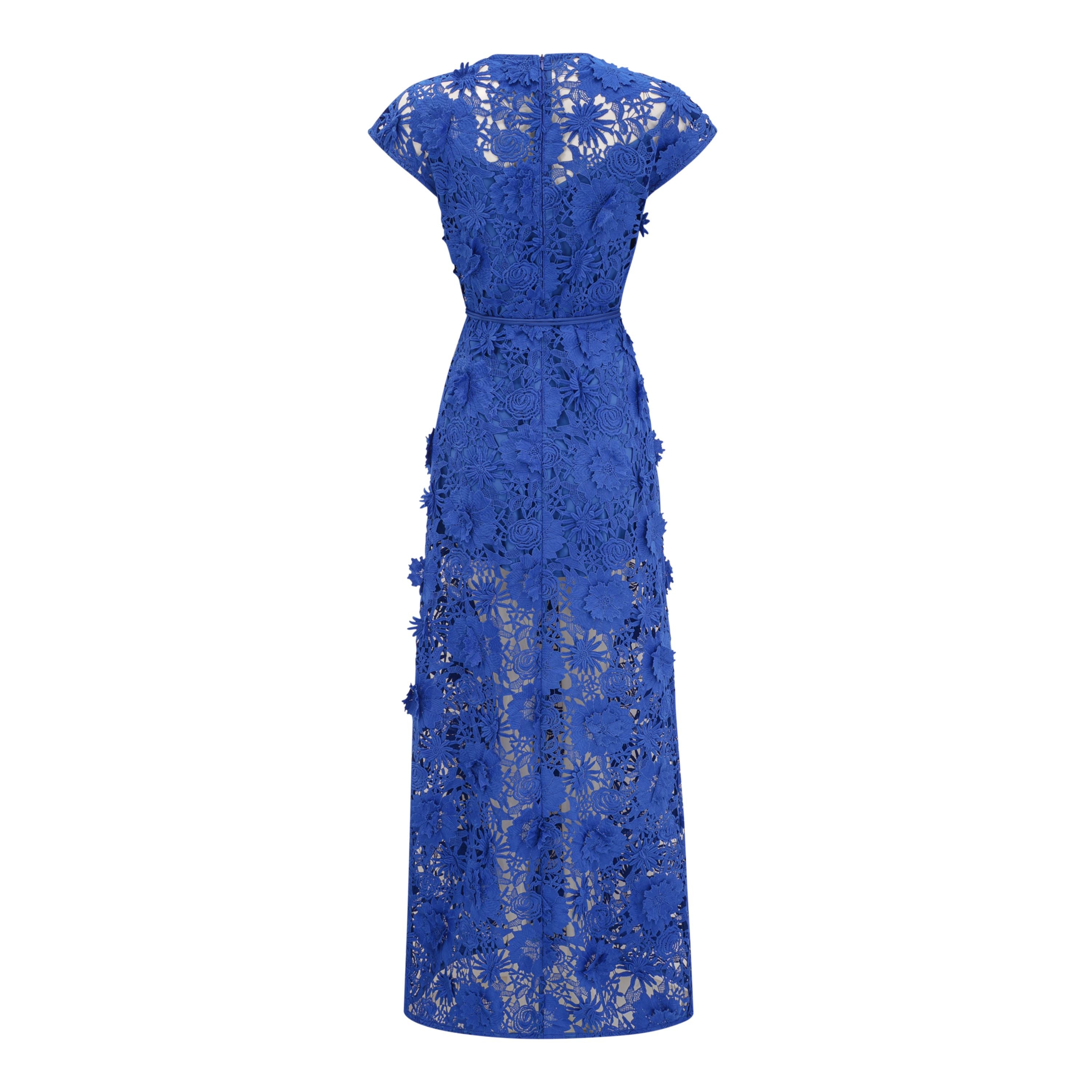 Jochebed Blue Floral Appliqué Maxi Dress with Cut-Outs
