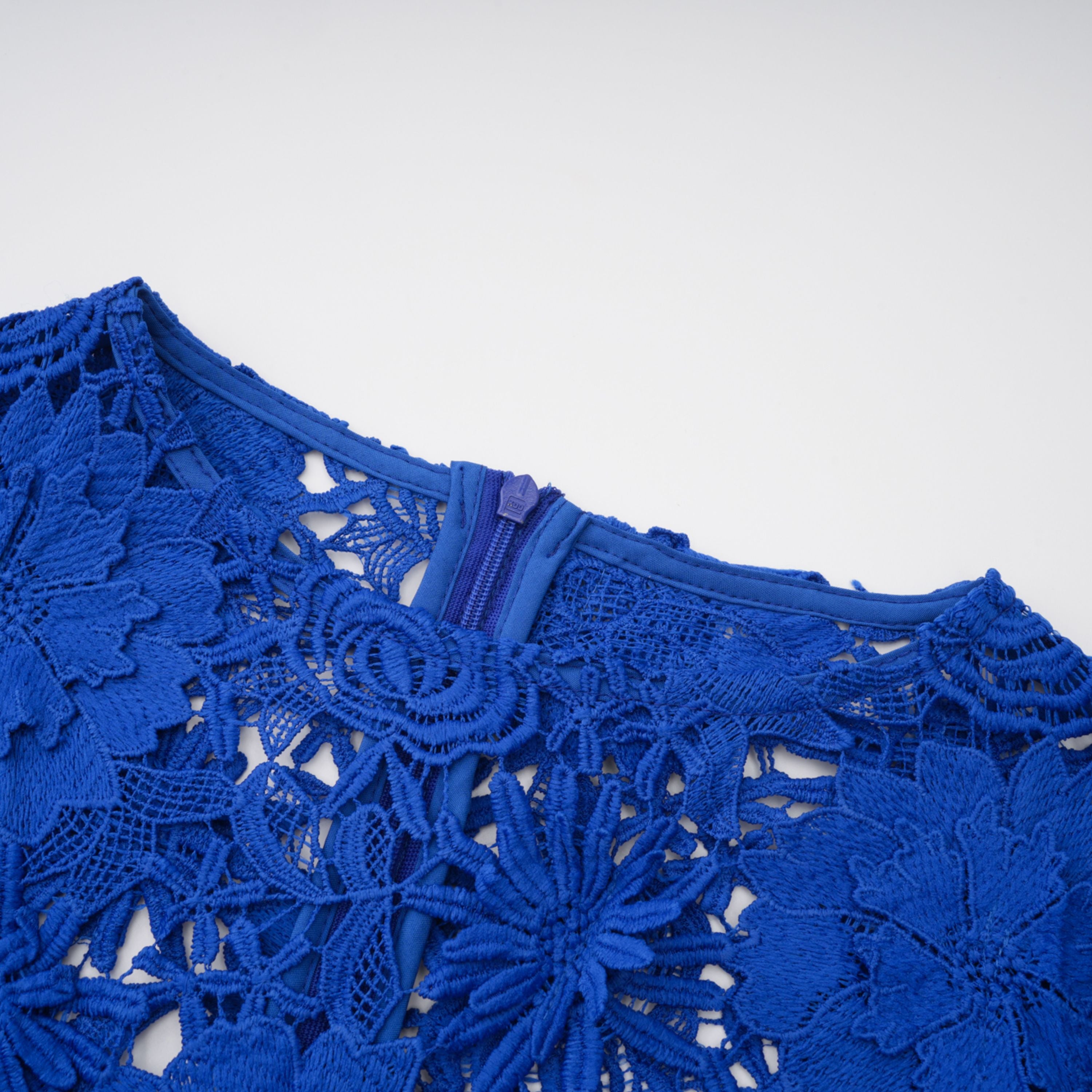 Jochebed Blue Floral Appliqué Maxi Dress with Cut-Outs