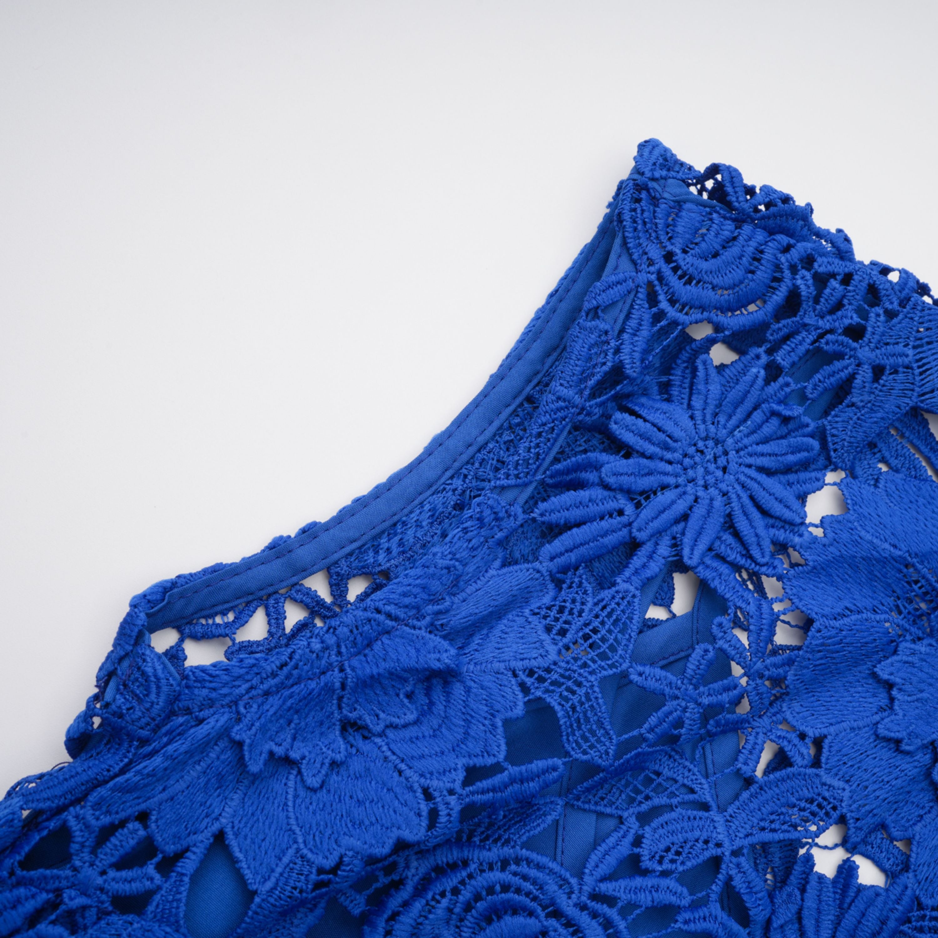 Jochebed Blue Floral Appliqué Maxi Dress with Cut-Outs