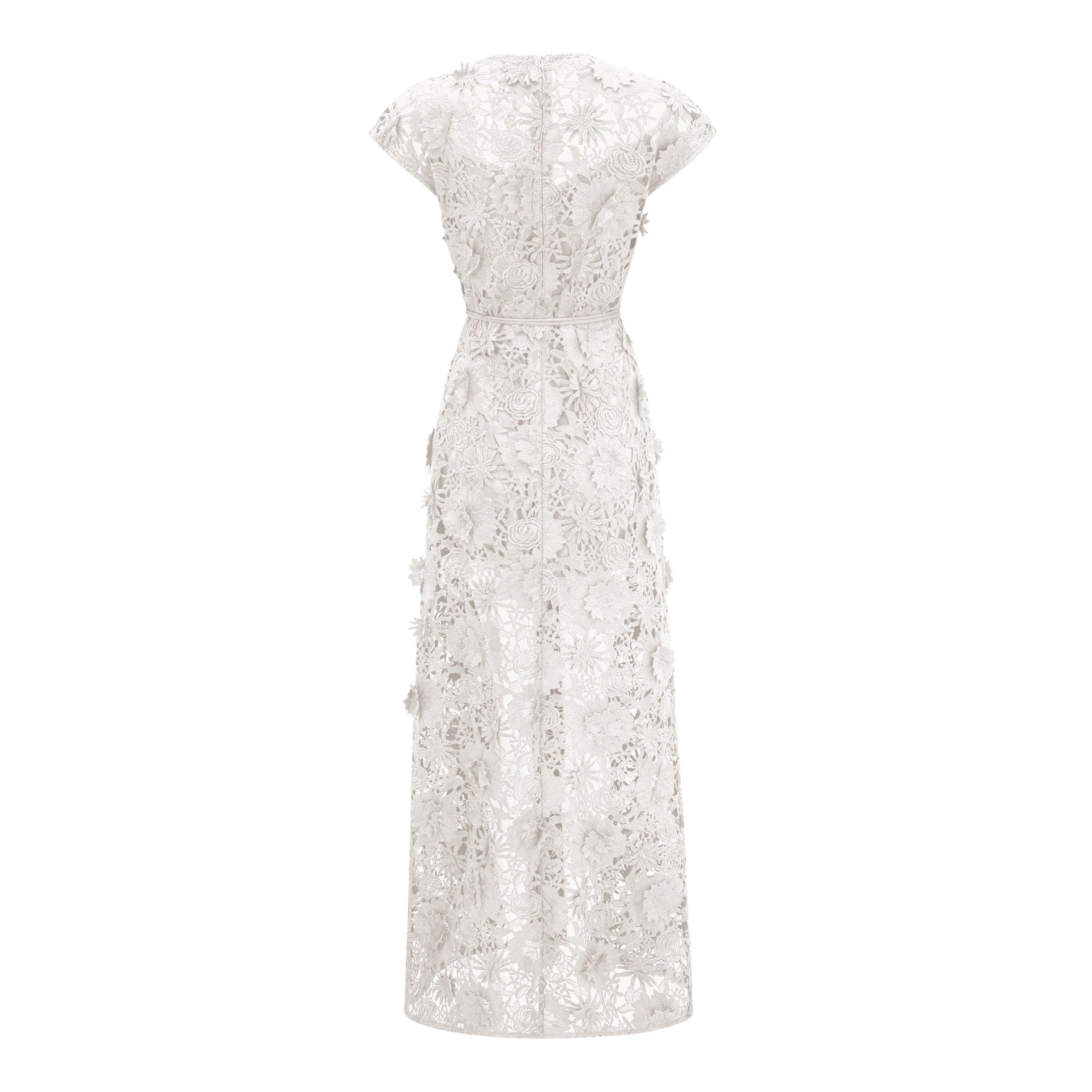 Jochebed White Floral Appliqué Maxi Dress witn Cut-Outs