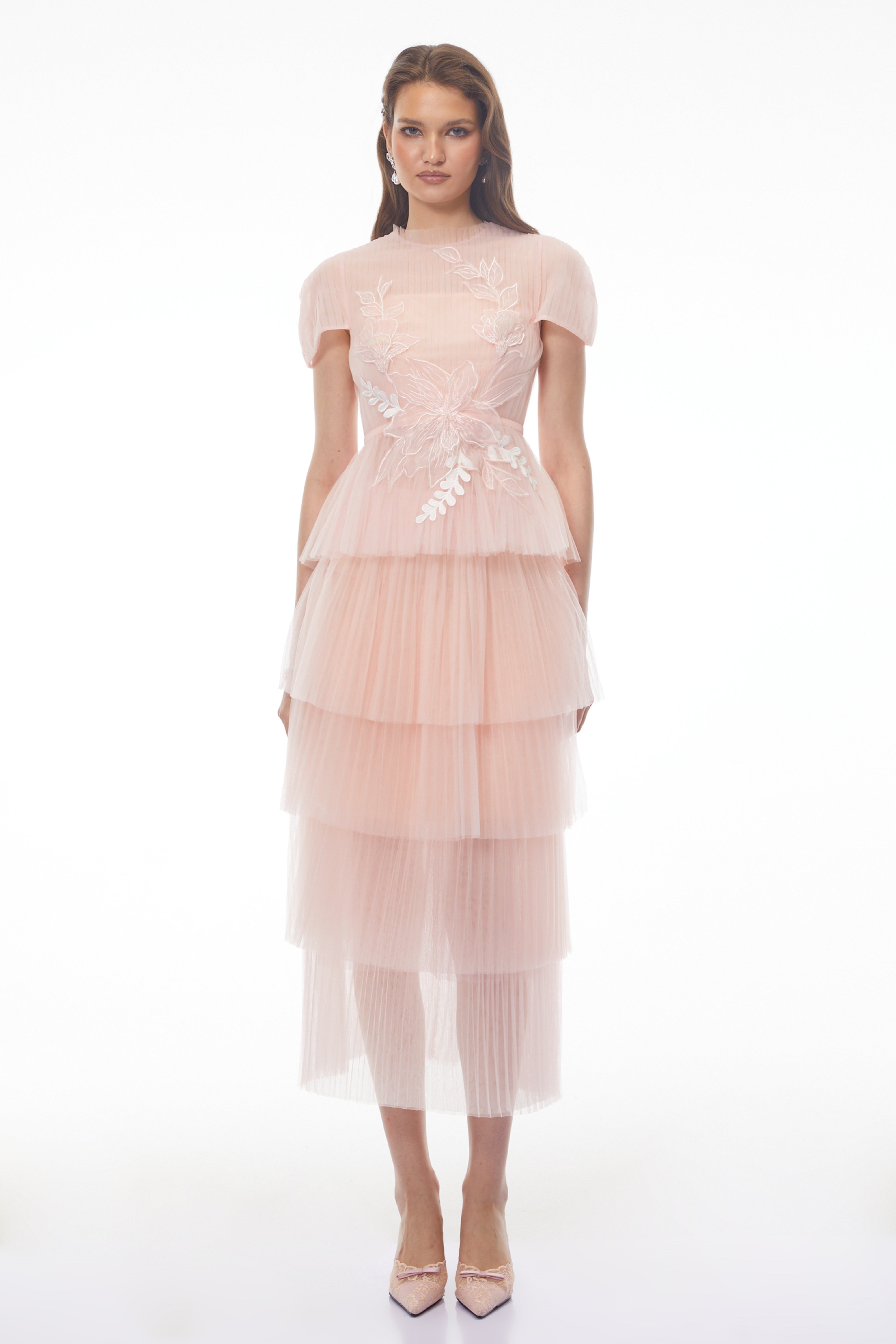 Johanna Pink Top & Tiered Skirt Set with 3D Florals