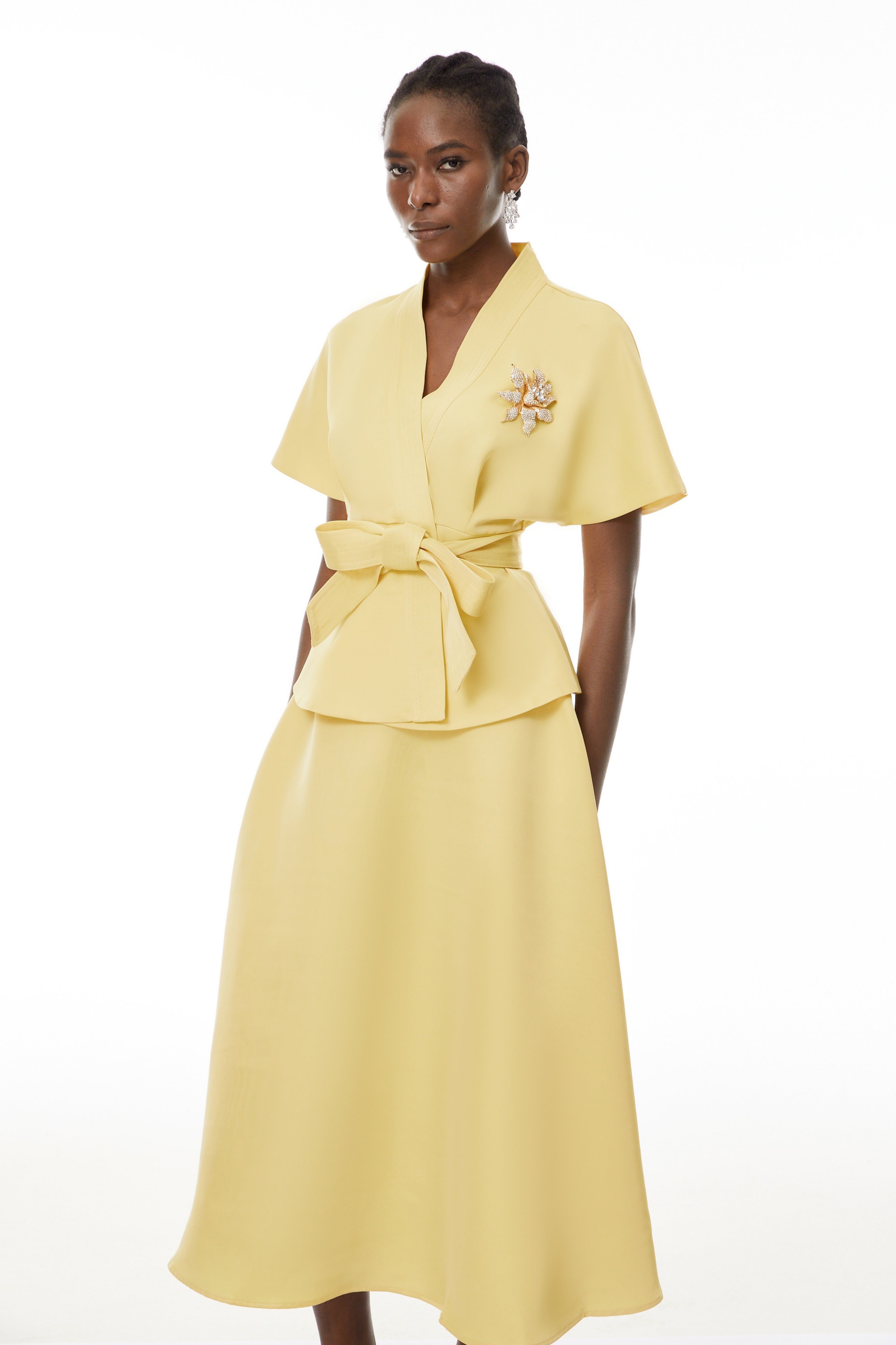 Johanna Yellow Self-Tie Blouse & Skirt Set