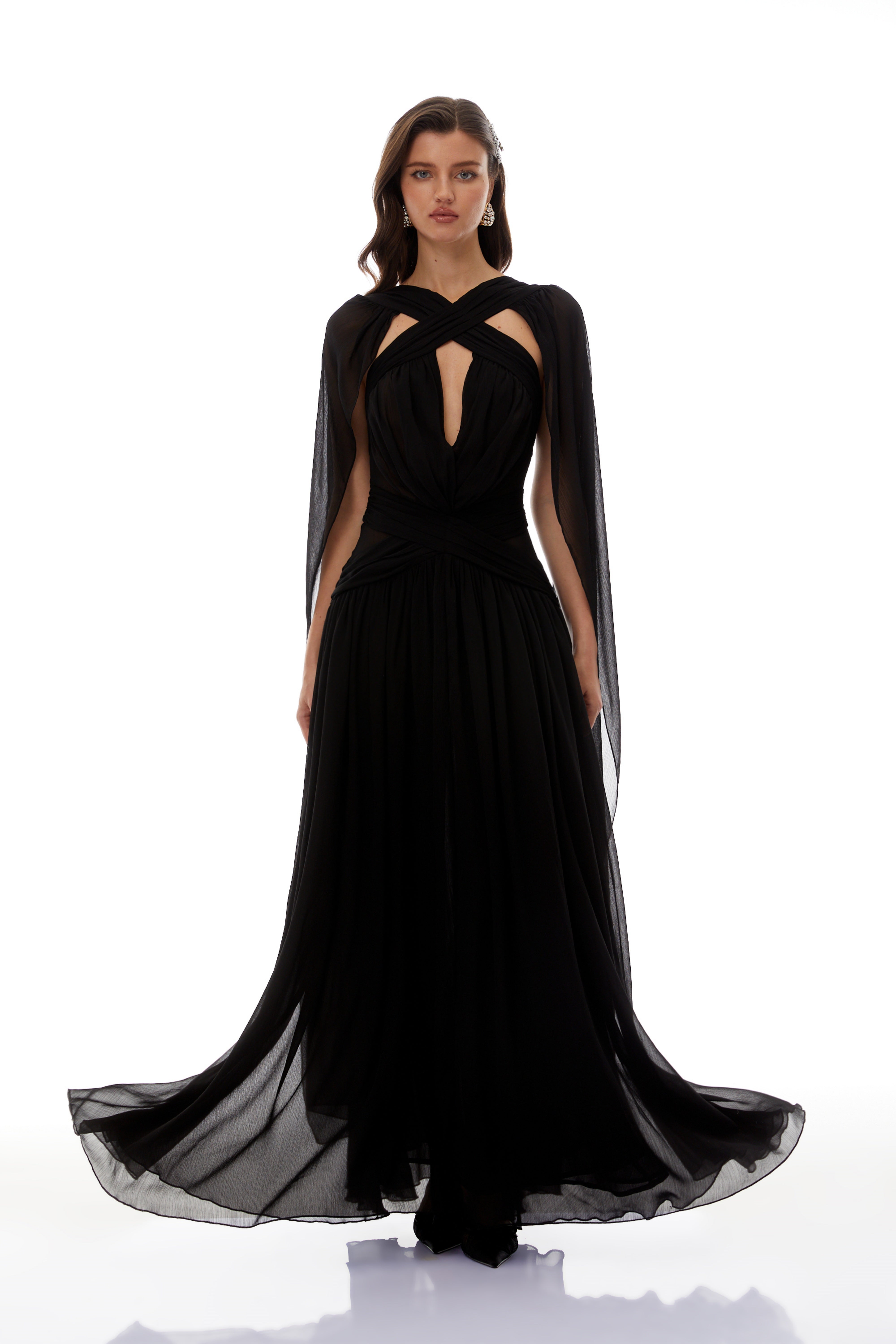 Jorge Black Open Back Ribbon Maxi Dress