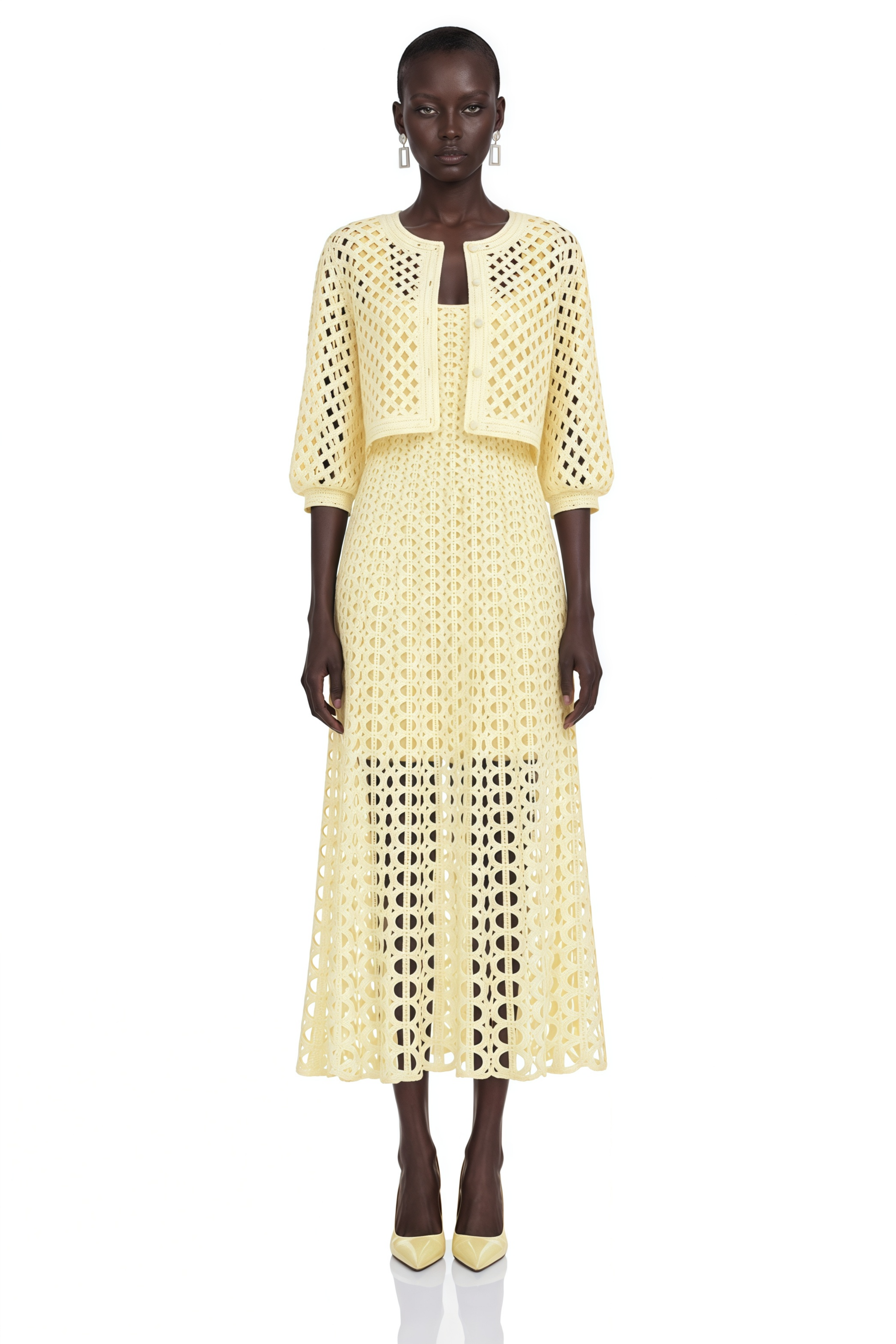 Joyce Yellow Cut-Out Midi Dress & Cape Set