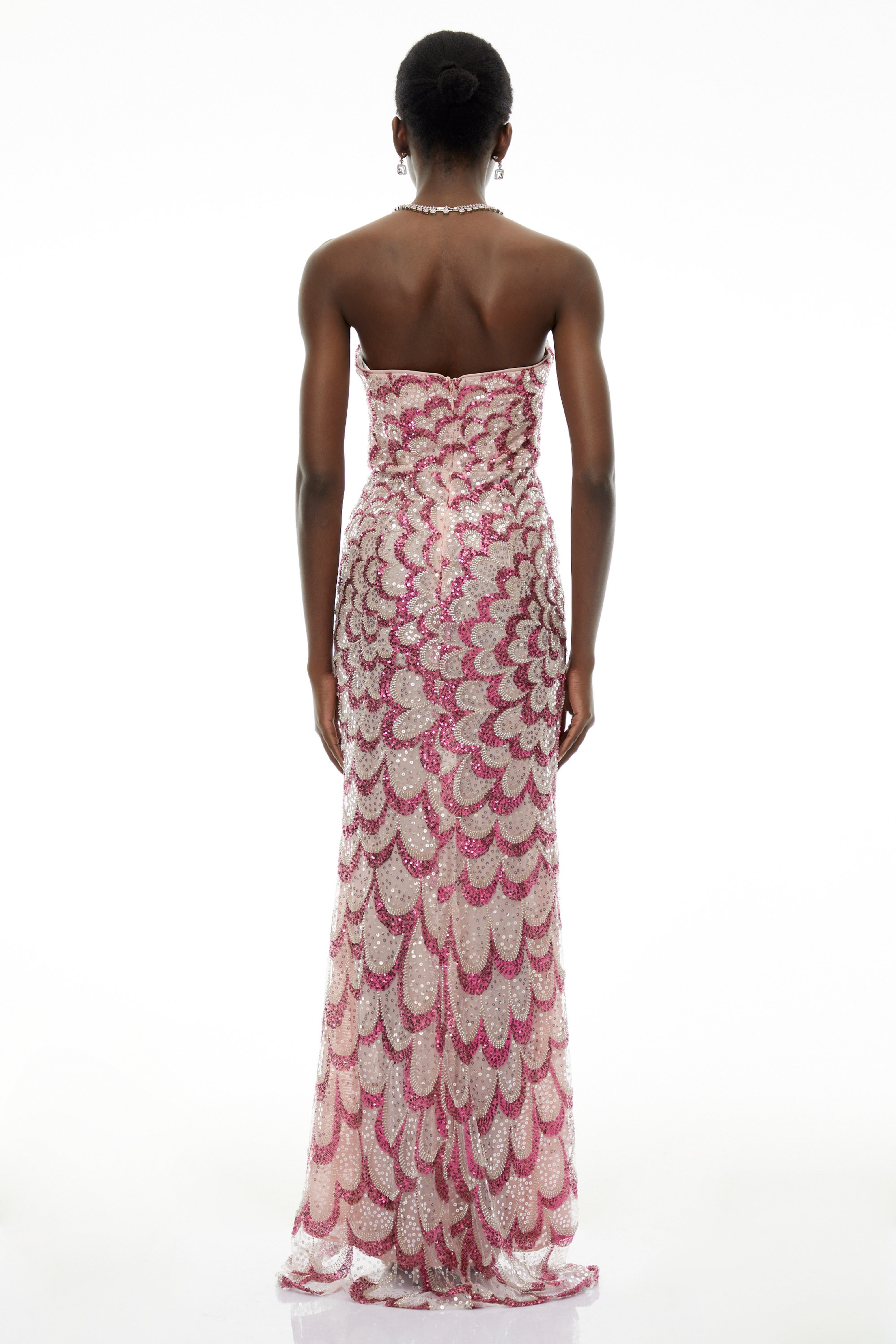 Julieta Pink Embellished Maxi Dress with Petals