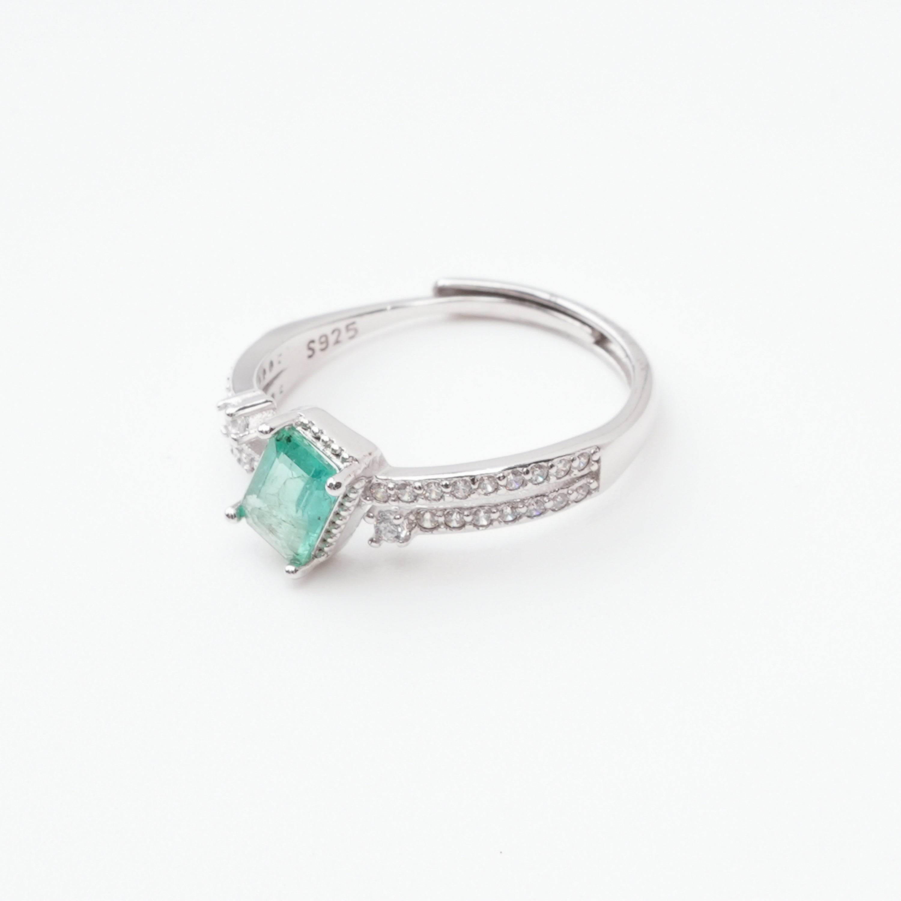 Juliette Emerald Green Emerald Cut Bypass Sterling Silver Ring