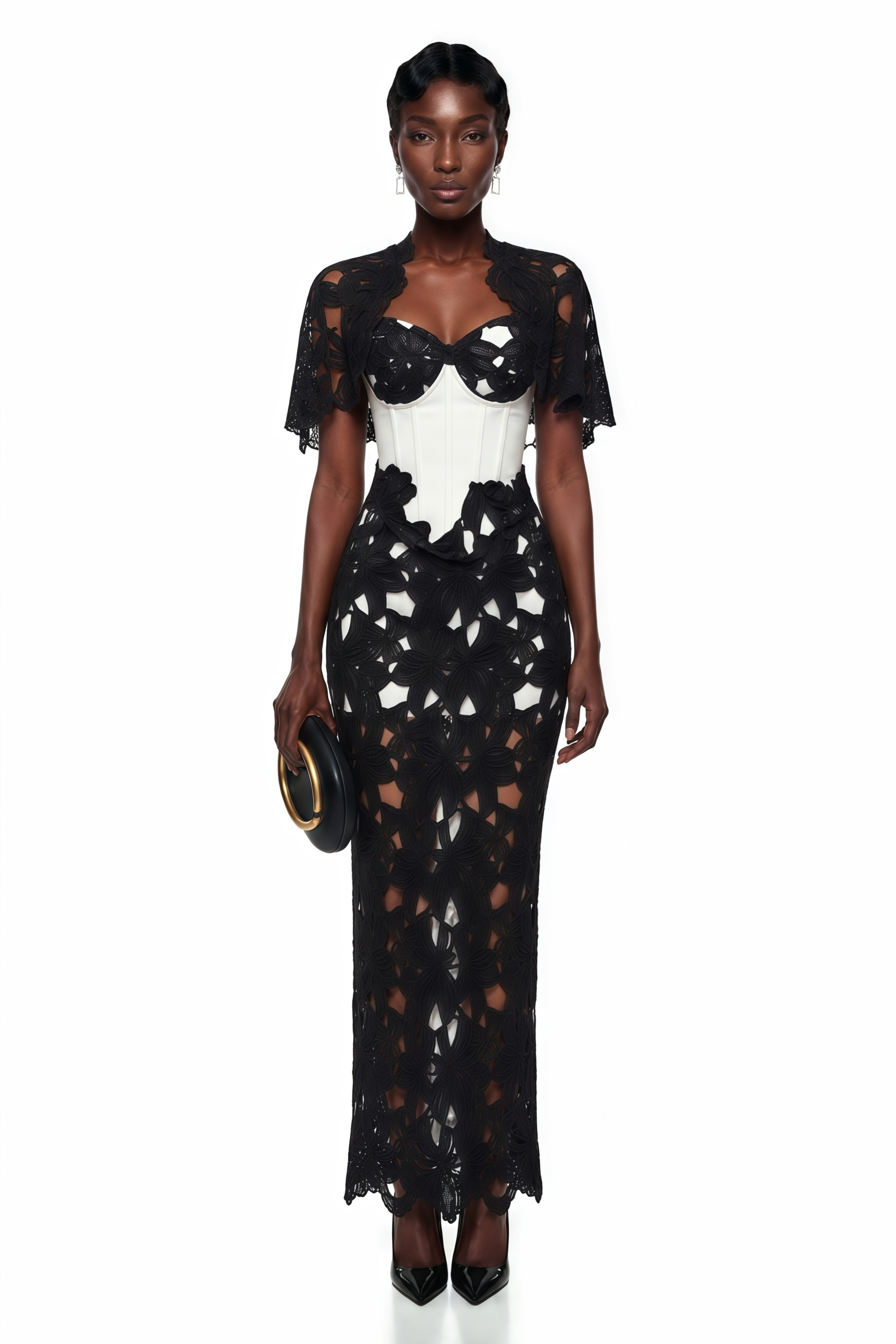 Robe longue à blocs de couleur noire avec découpes « Kamila »