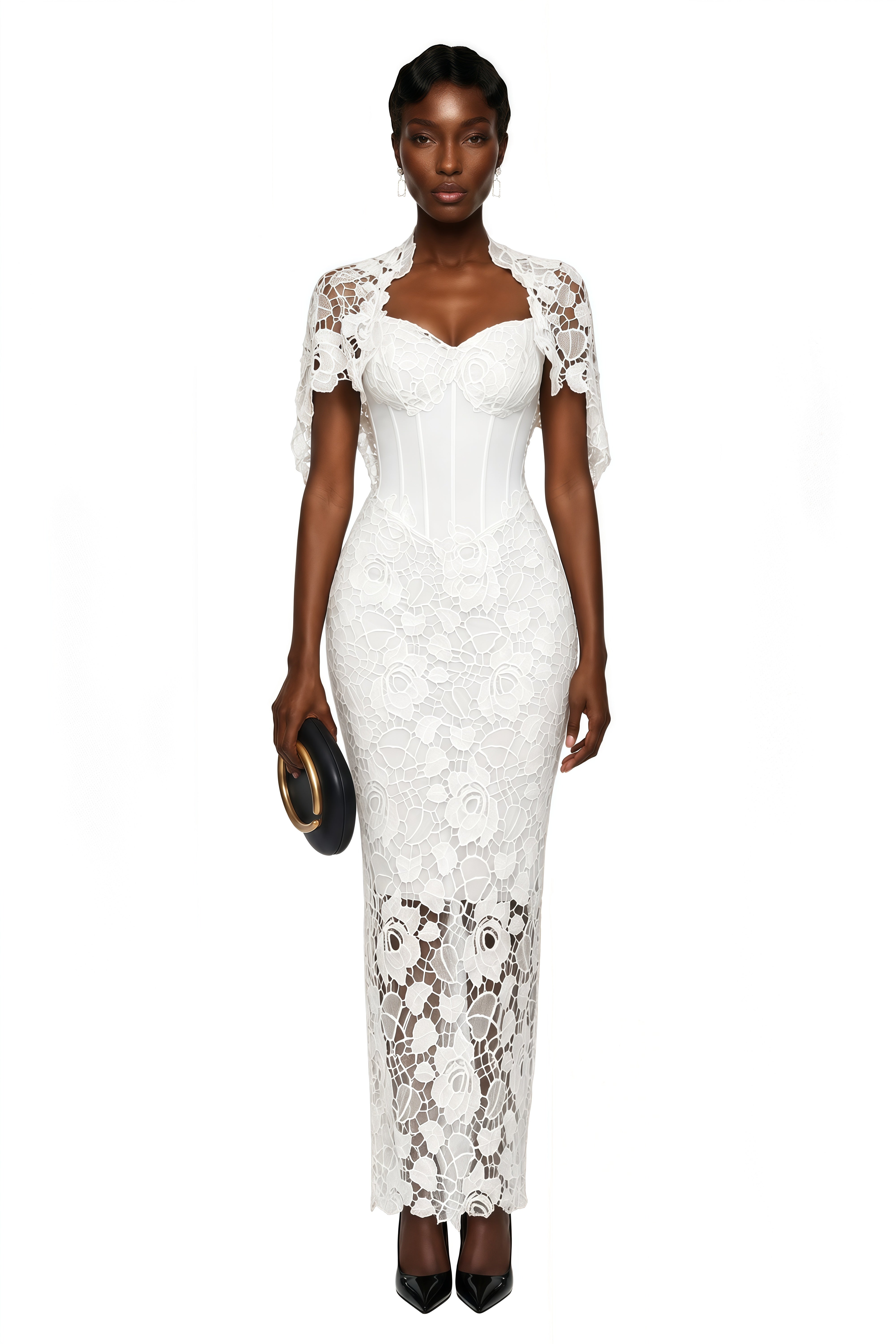 Robe longue unie Kamila White avec découpes