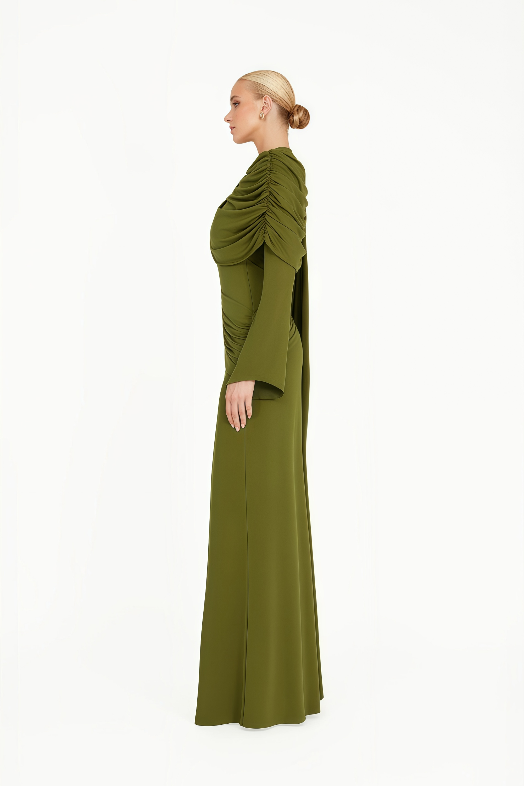 Kjersti Green Asymmetrical Ruched Maxi Dress