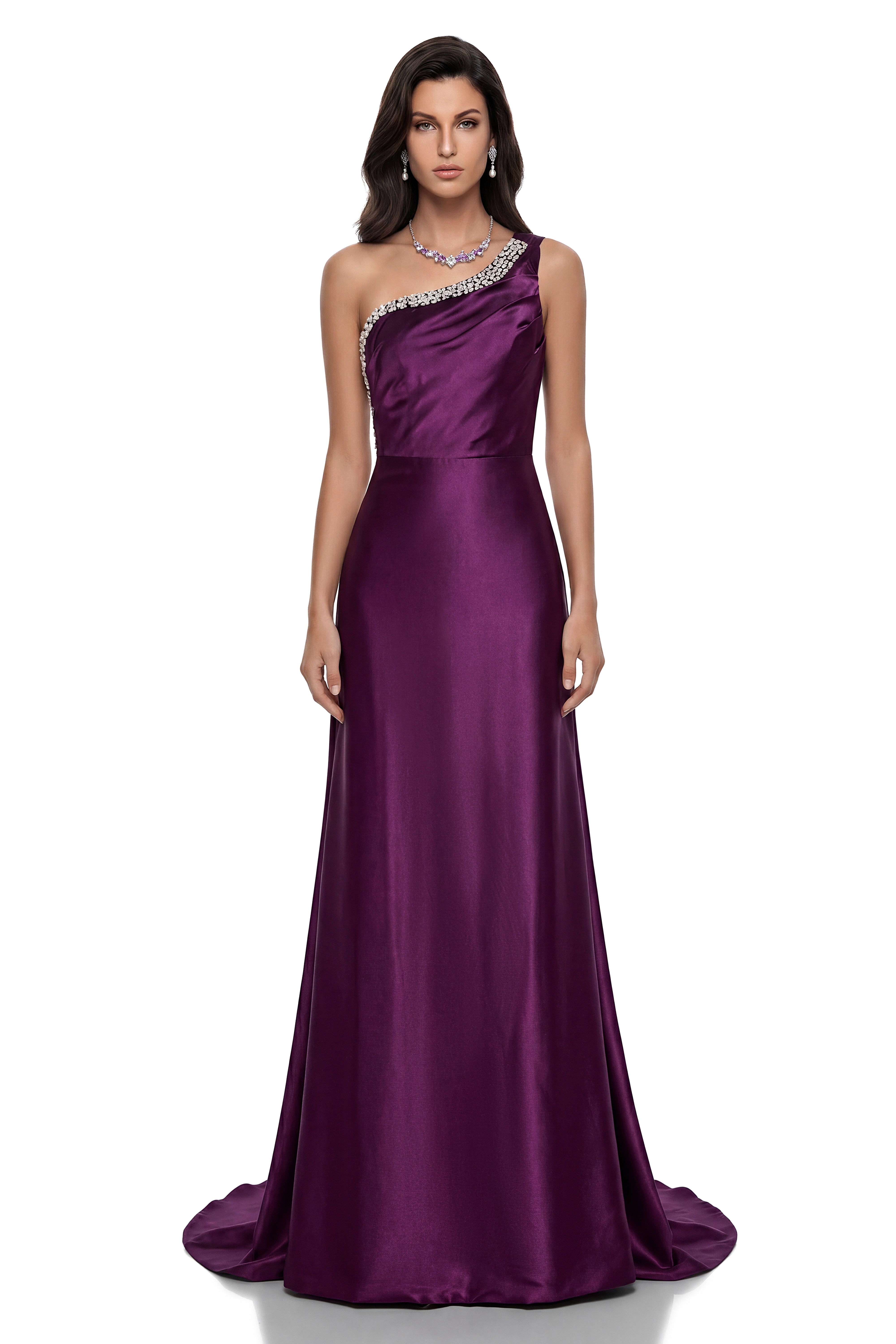 knee length dresses for ladies Brocade Crystal Embellished One Shoulder Maxi Dress main image 0