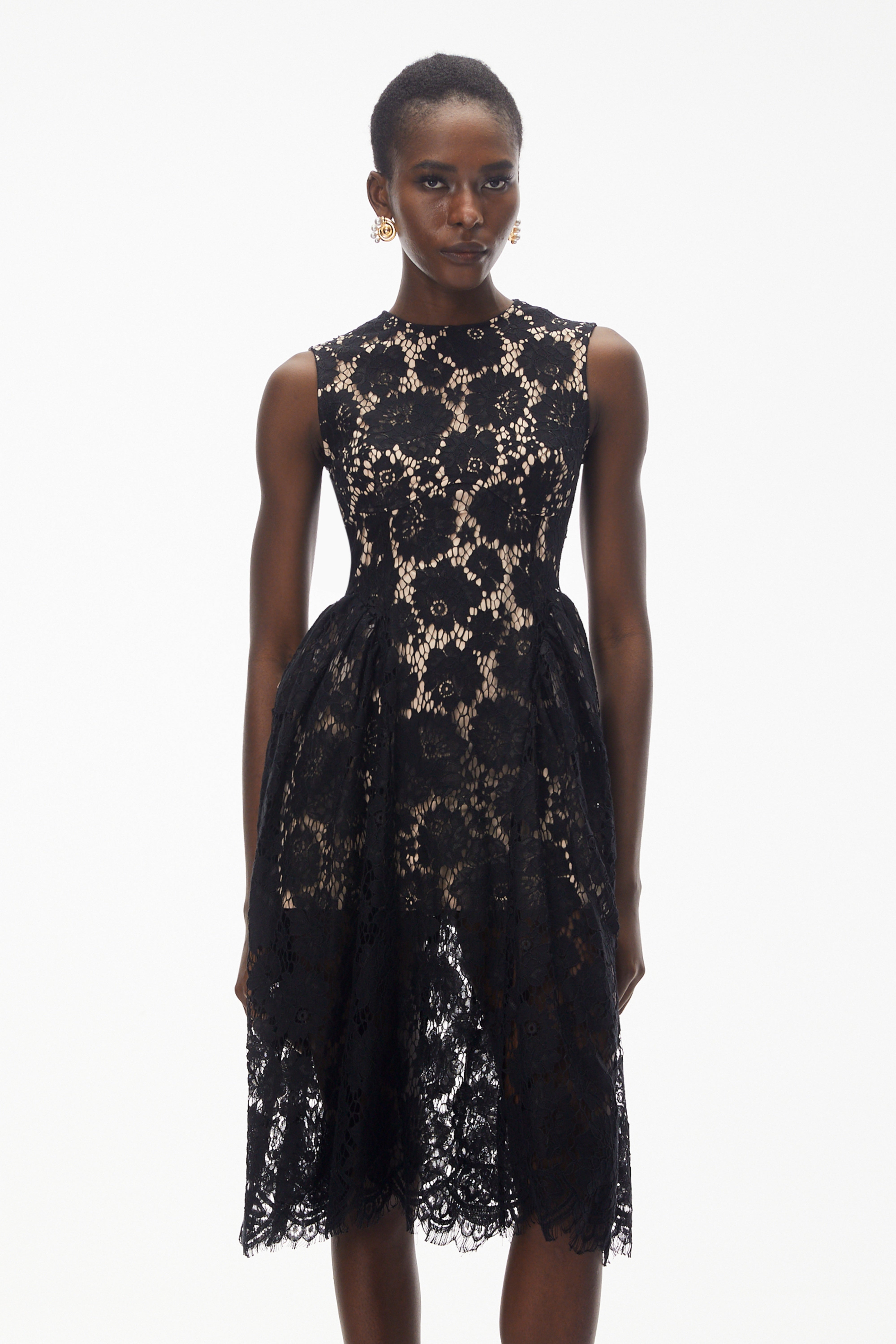 Katherine Black Sleeveless Floral Lace Midi Dress