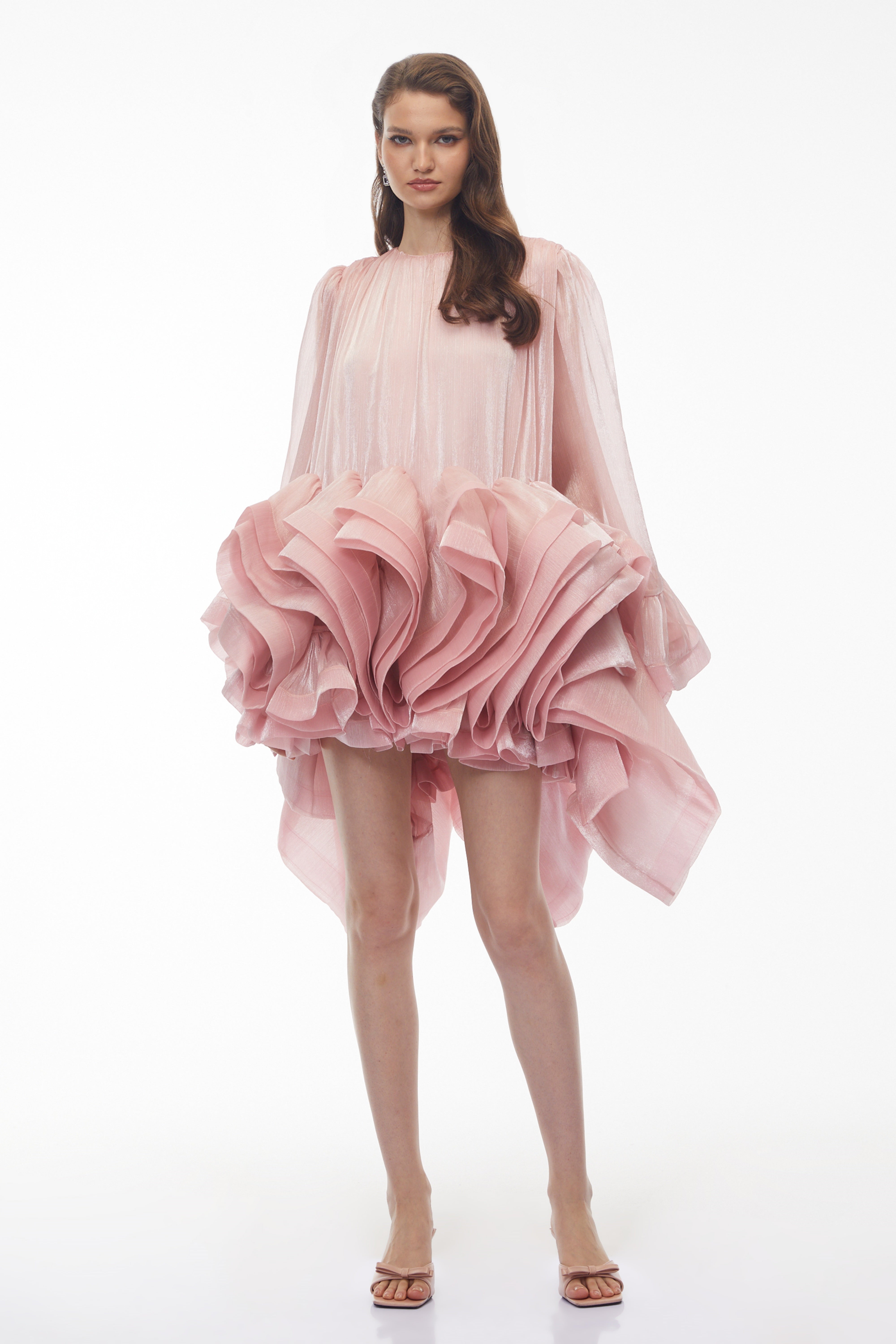 Mini-robe à volants superposés Kátia, rose poudré