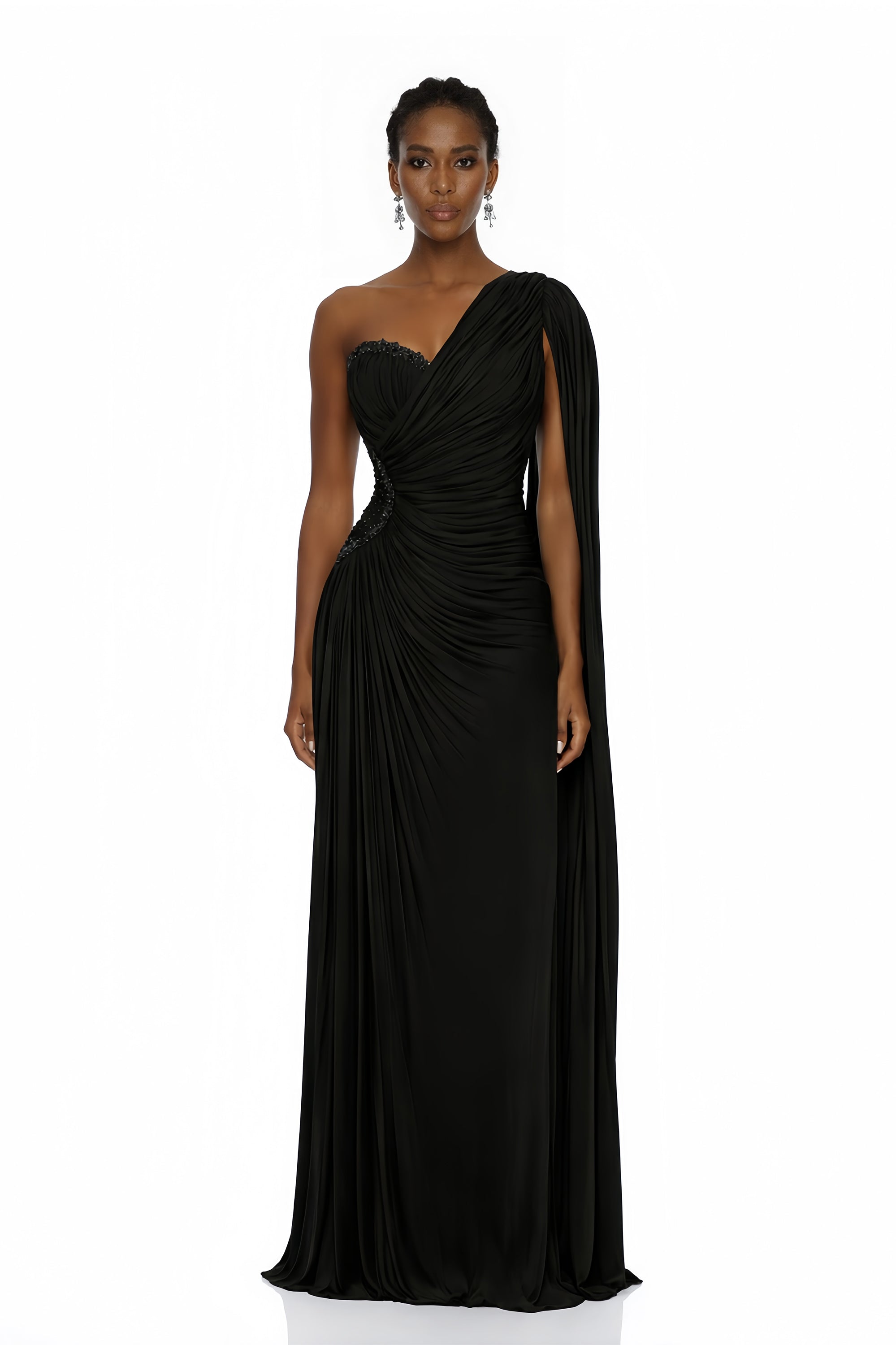 Katrin Black One Shoulder Ruched Maxi Dress