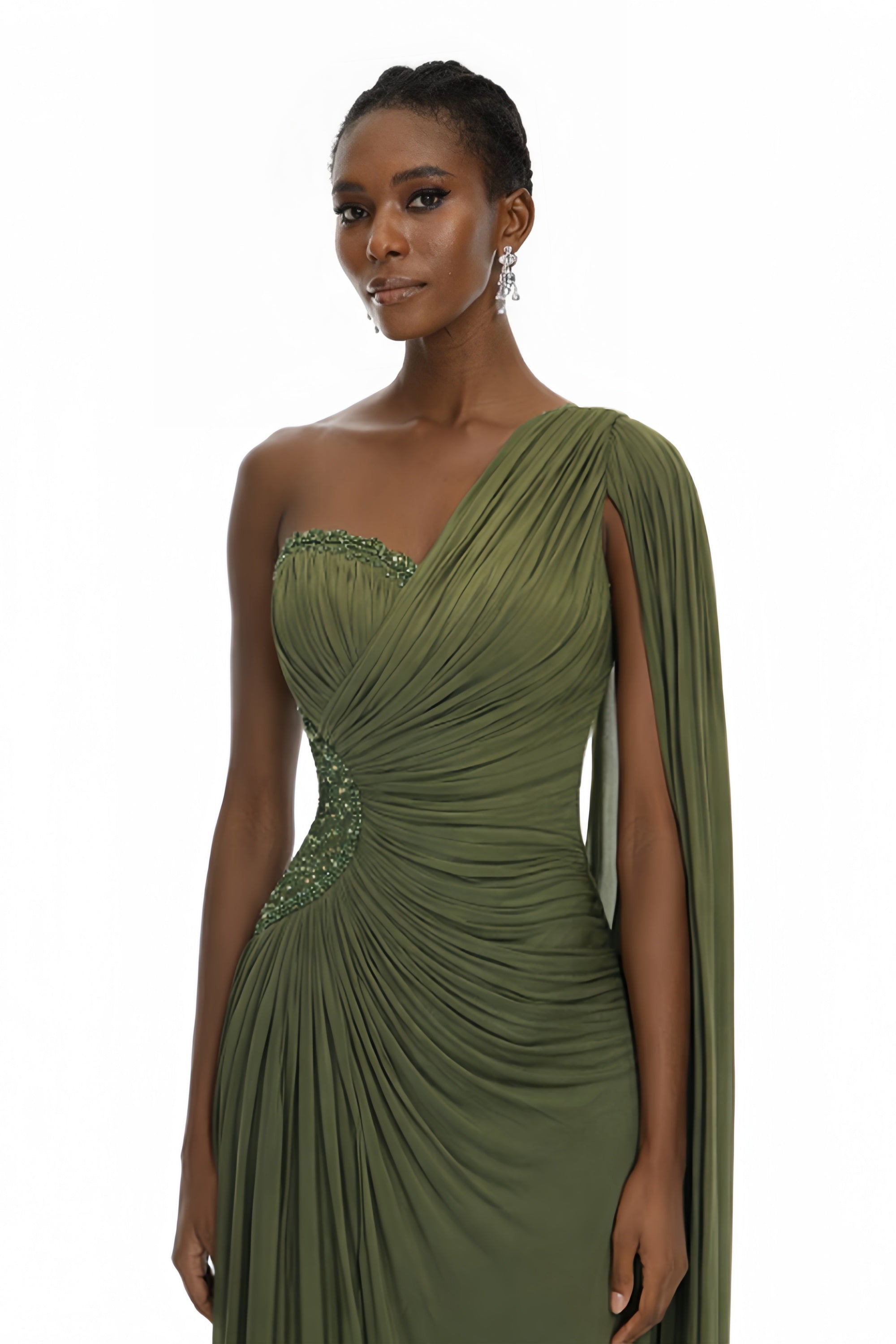 Katrin Green One Shoulder Ruched Maxi Dress