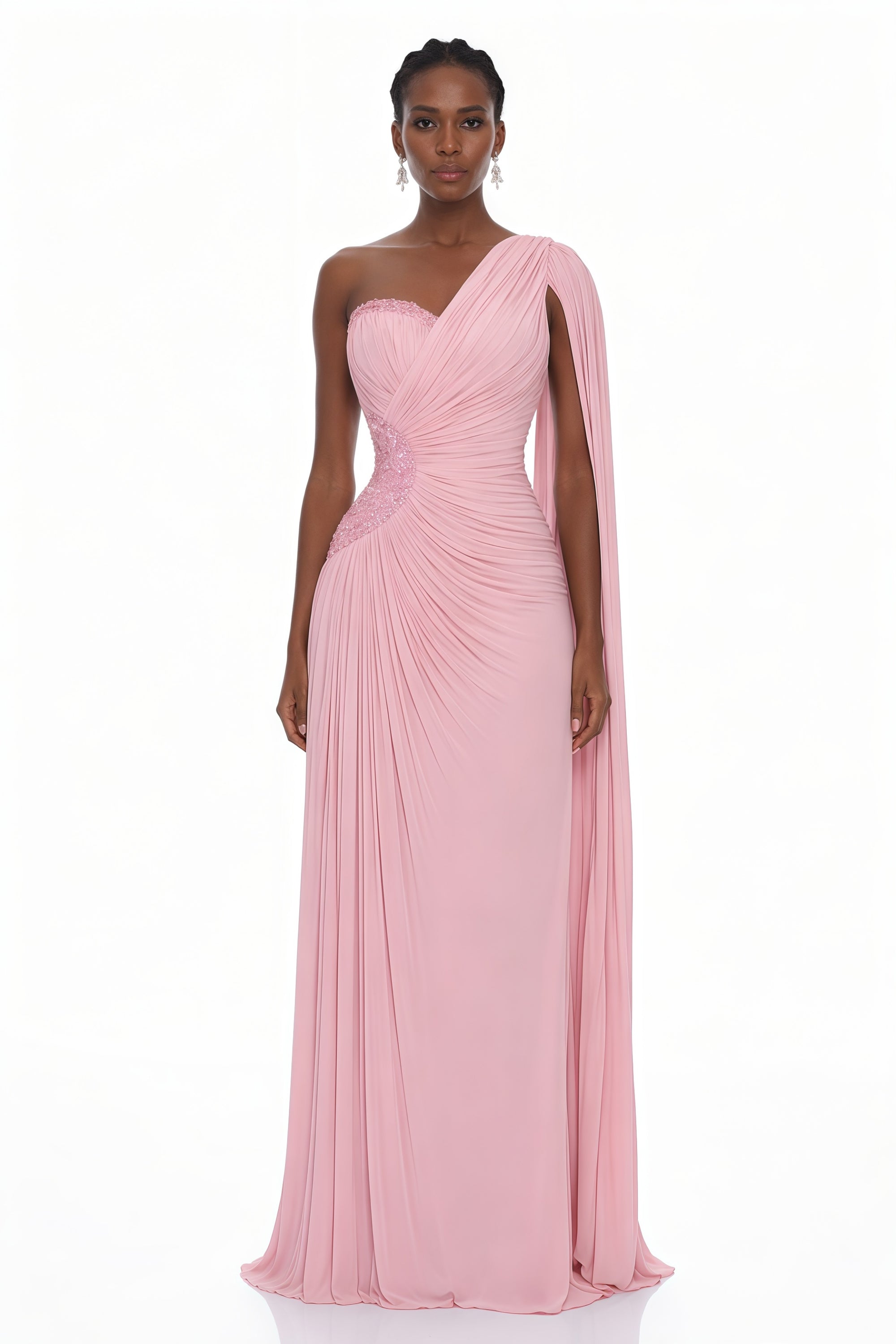 Katrin Pink One Shoulder Ruched Maxi Dress