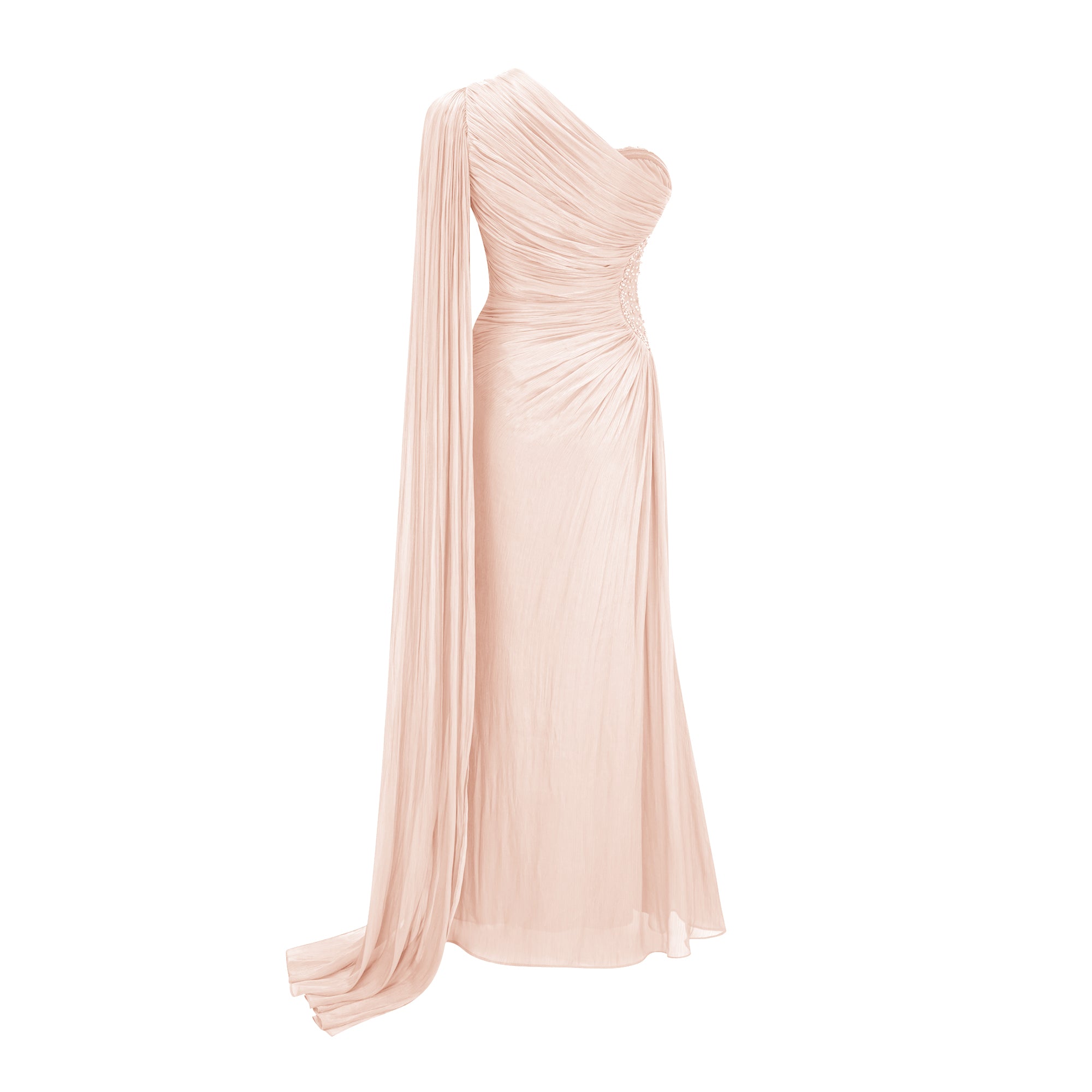 فستان ماكسي بكتف واحد مزين بكشكشة من Katrin Pink