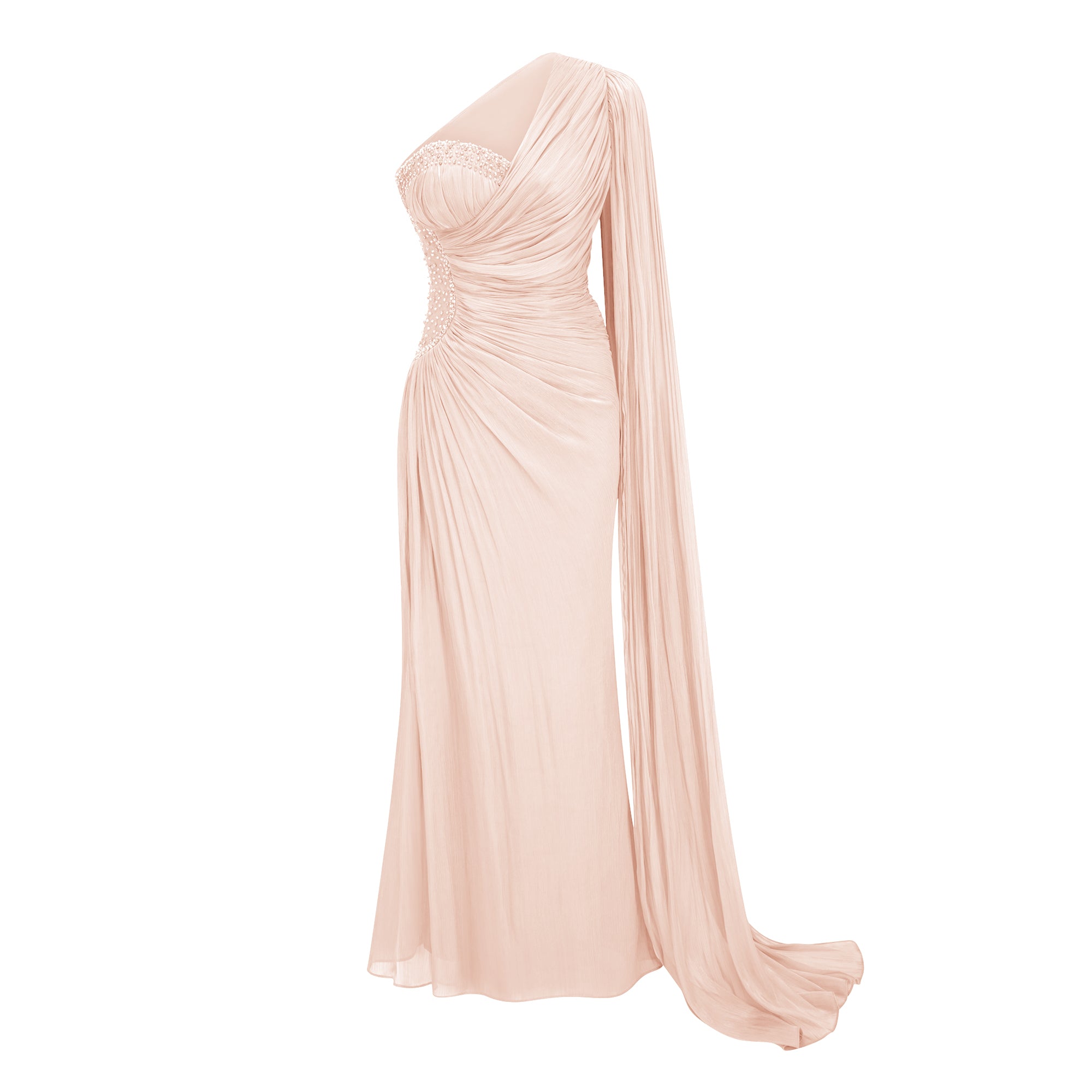 فستان ماكسي بكتف واحد مزين بكشكشة من Katrin Pink